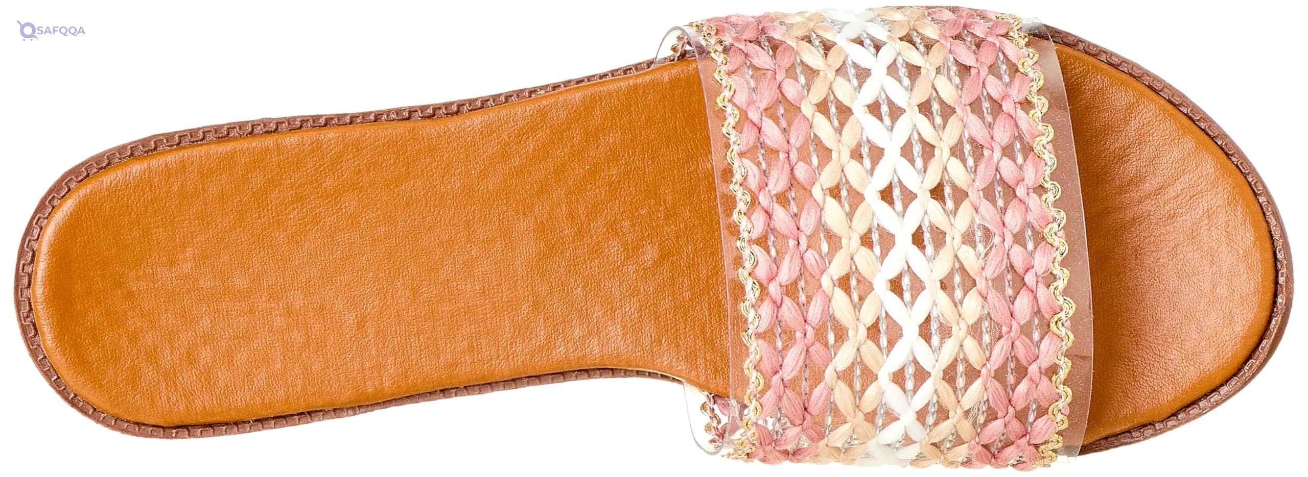 Sway Slides – 1cm Heel, Straw & Canvas with Net Strap Design - Safqqa Egypt