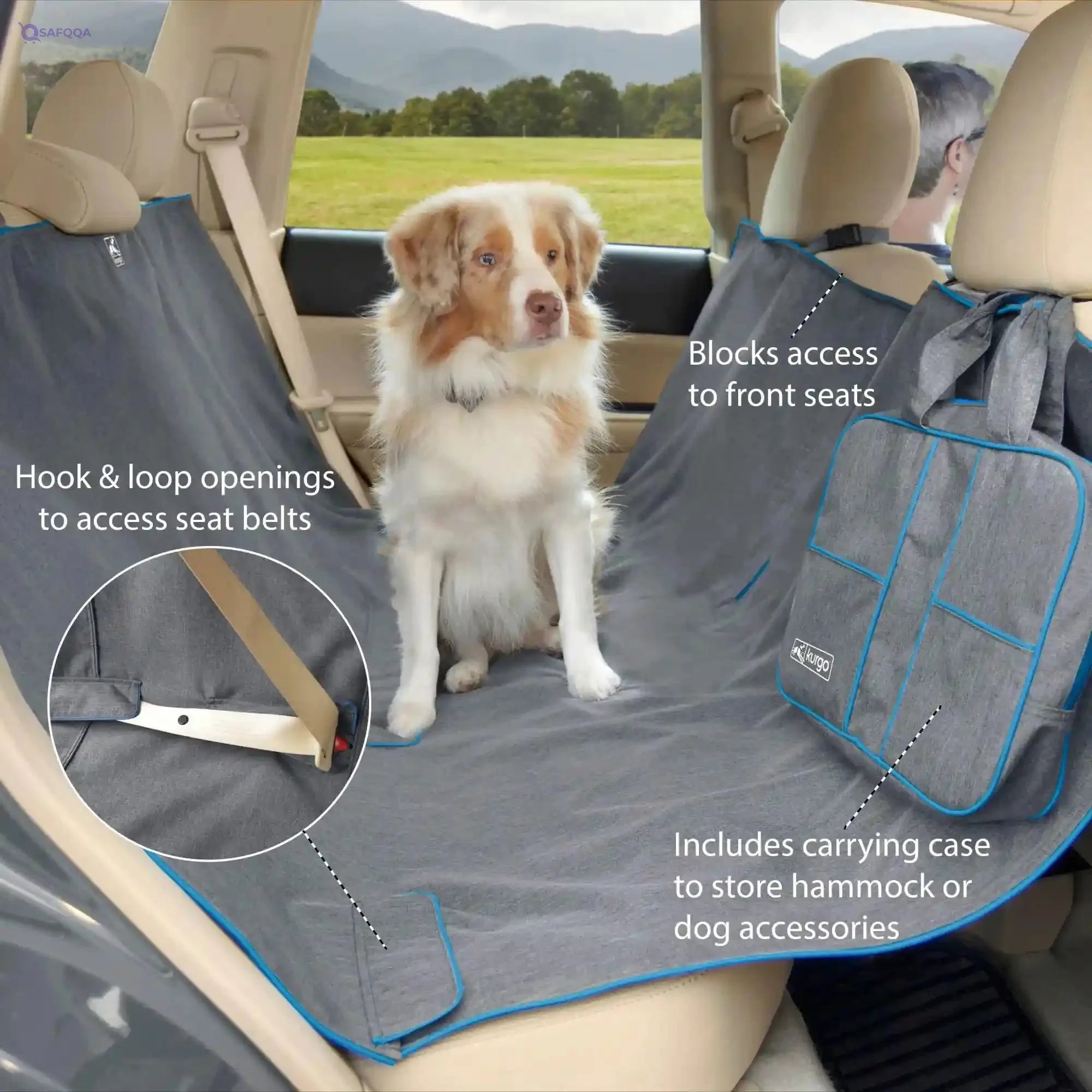 Kurgo Dog Car Seat Protector, Waterproof & Stain-Resistant, Secure Fit, Charcoal Grey, One Size - Safqqa