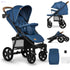 Lionelo Baby Stroller 22 kg, Canopy with Window, EVA Wheels, Mosquito Net Cup Holder Footmuff and Backrest Adjustment to Reclining Position (Blue-Brown) - Safqqa