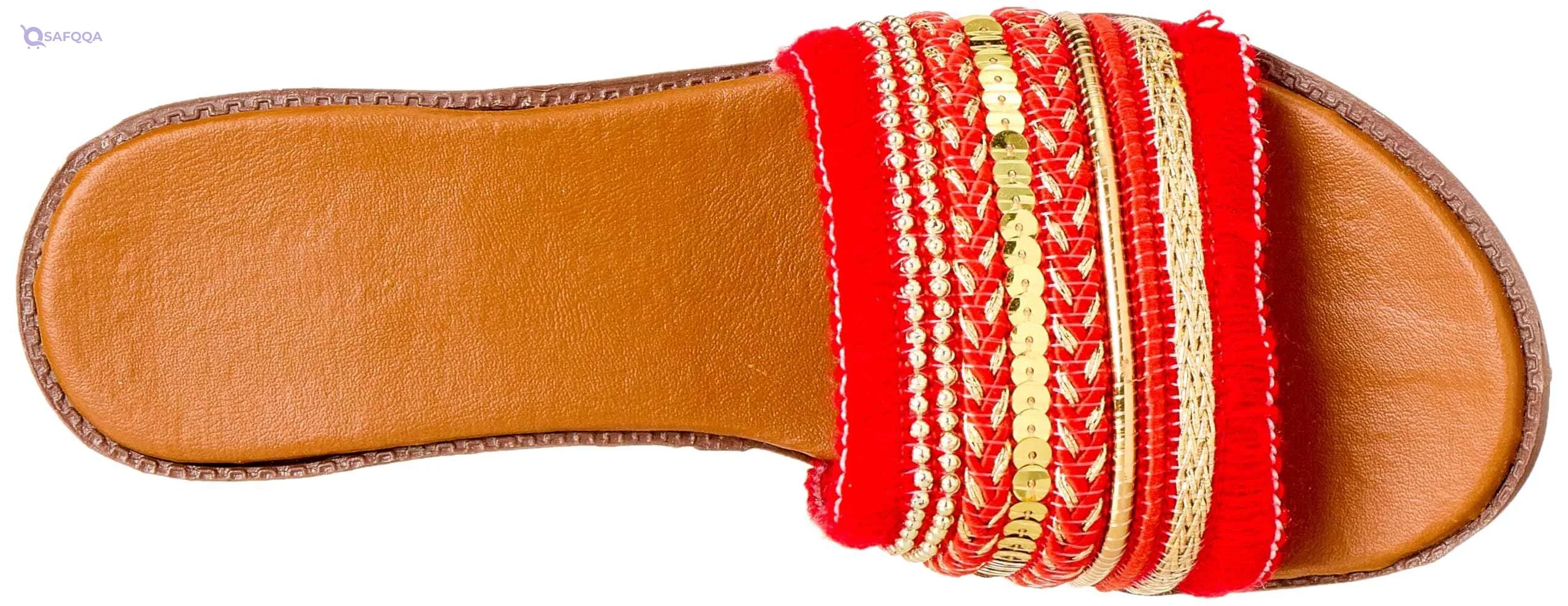 Sway 1 CM Flat Slippers with Lace Fabric and Arabesque Embroidered Strap - Safqqa Egypt