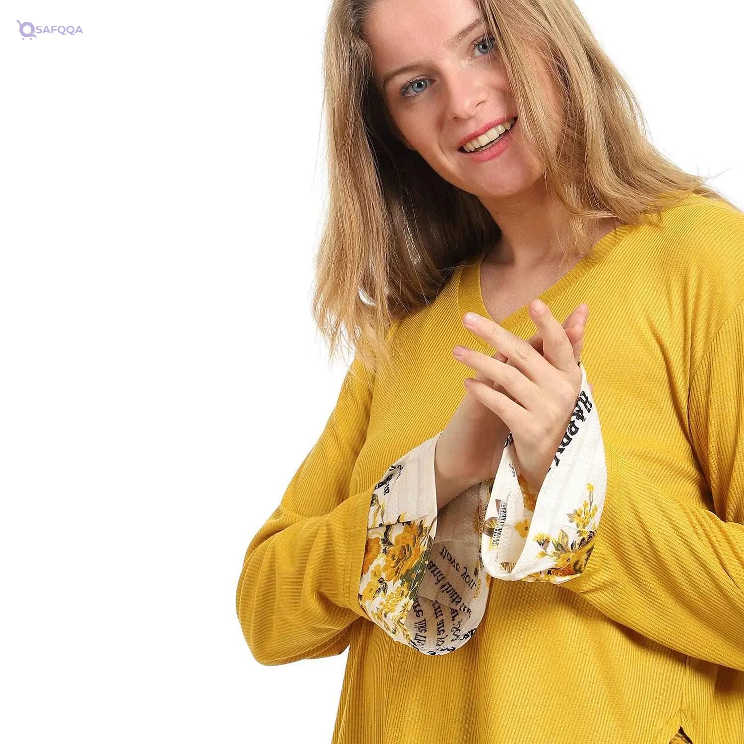 kady-Women-High-Low V-Neck Blouse With Floral Trim - Safqqa Egypt