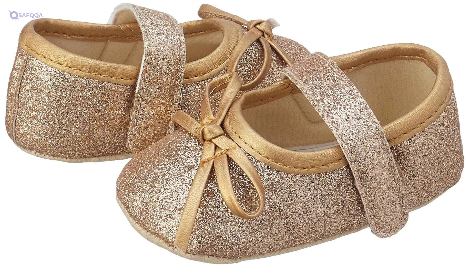 Mix & Max Metallic Bow-Detail Mary Jane Shoes for Girls - Gold, 0 - 6 Months- multi - Safqqa Egypt