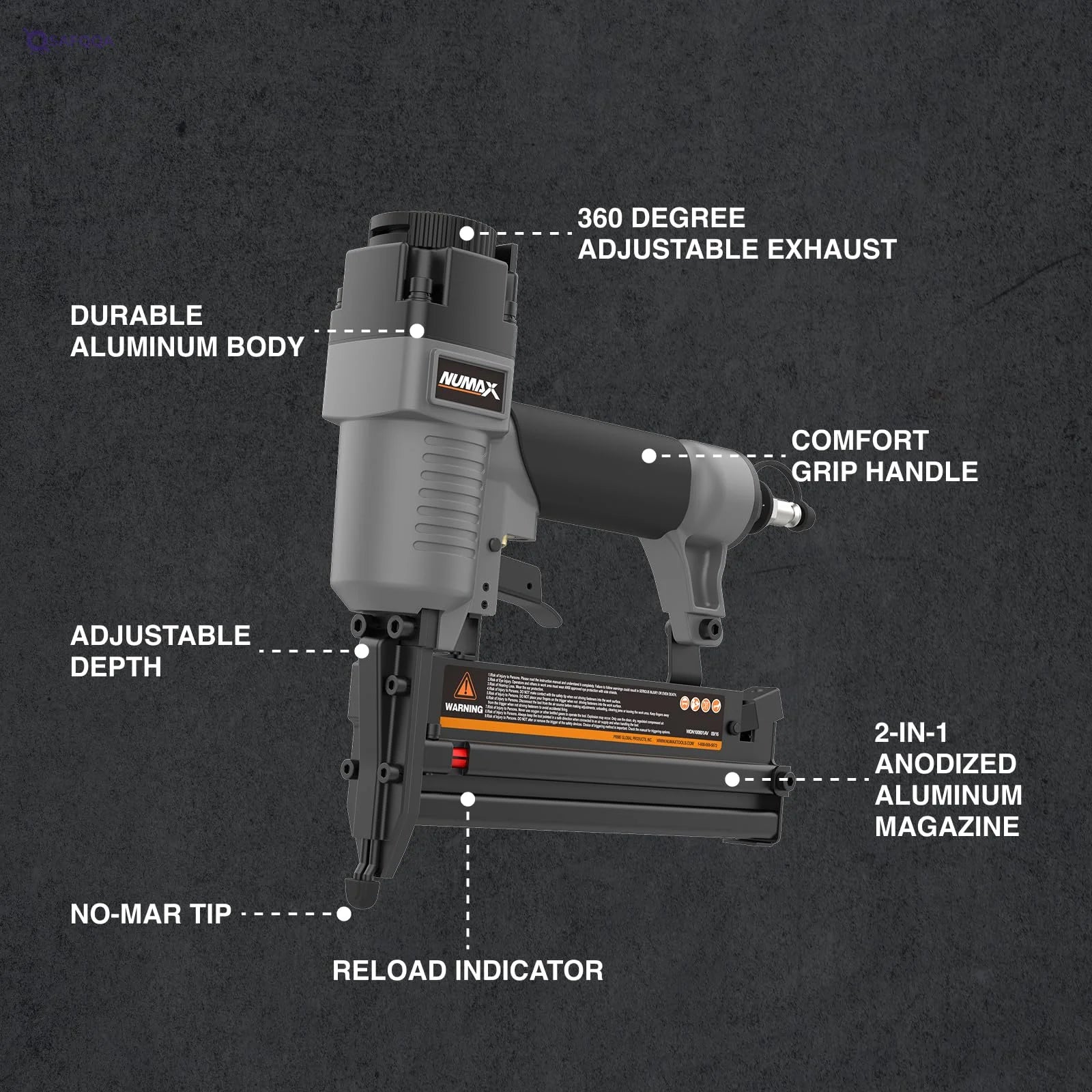 Numax S2 118G2 Pneumatic 2 In 1 18 Gauge 2" Brad Nailer And Stapler Ergonomic And Lightweight Combo Brad And Staple Gun With Tool Free Finger Depth Adjust, - Safqqa