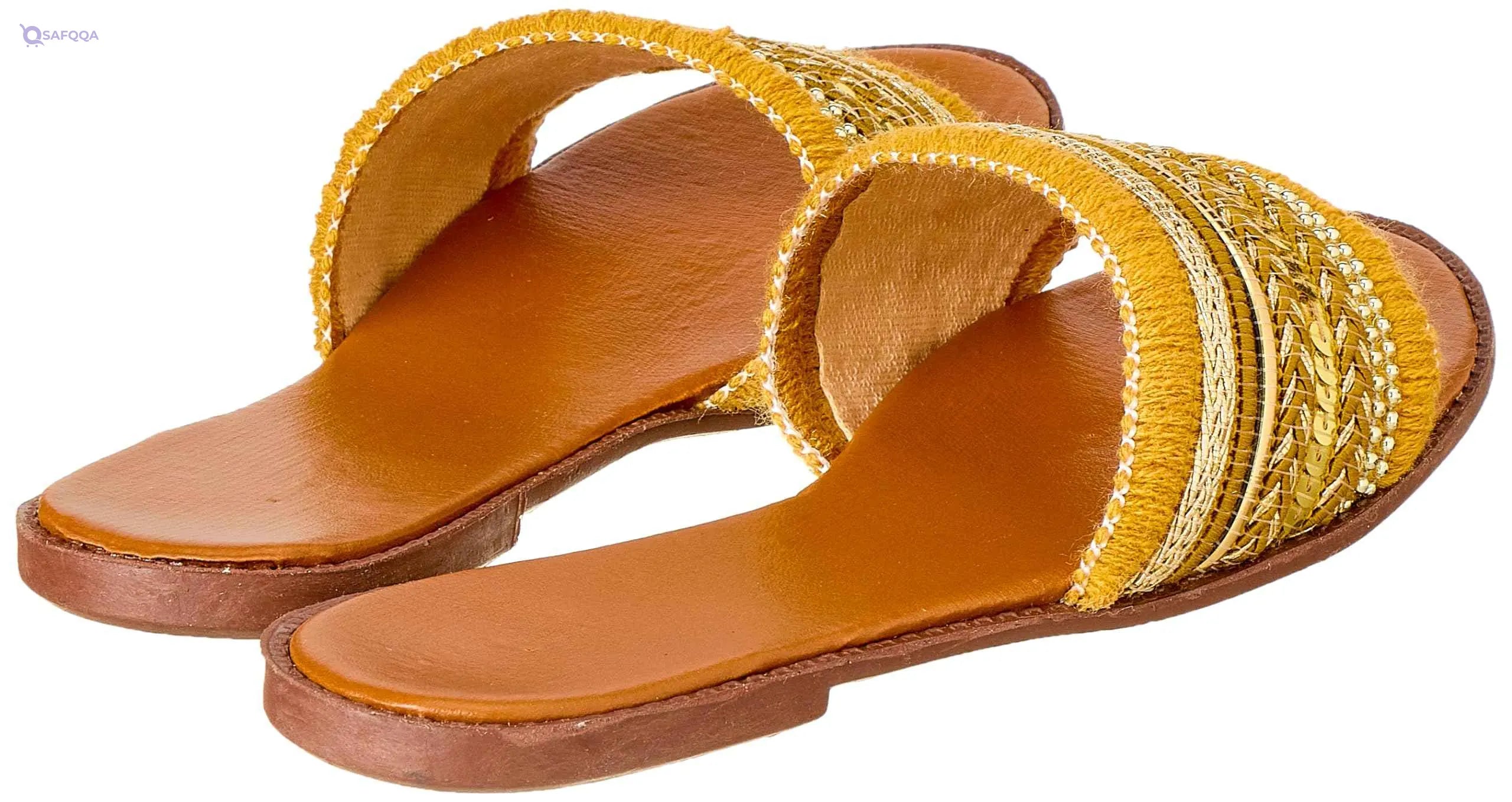 Sway 1 c.m slippers,lace fabric arabesque style embroidery strap - Safqqa