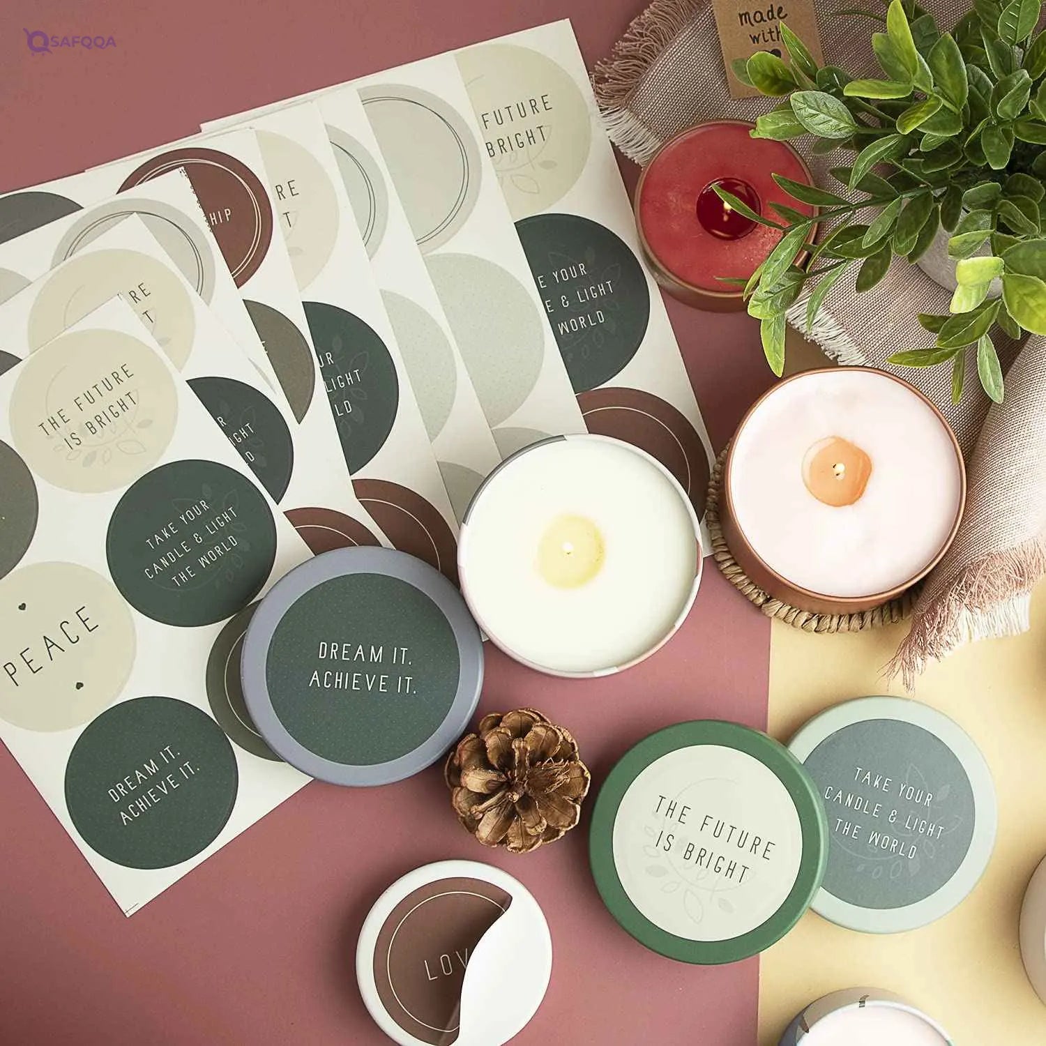 Hearth & Harbor Tin Candle Jars for Making Candles - DIY Containers with Lids Metal Bulk Tins Storage (12 Pieces) - (8 Ounces) Solid Black and White - Safqqa