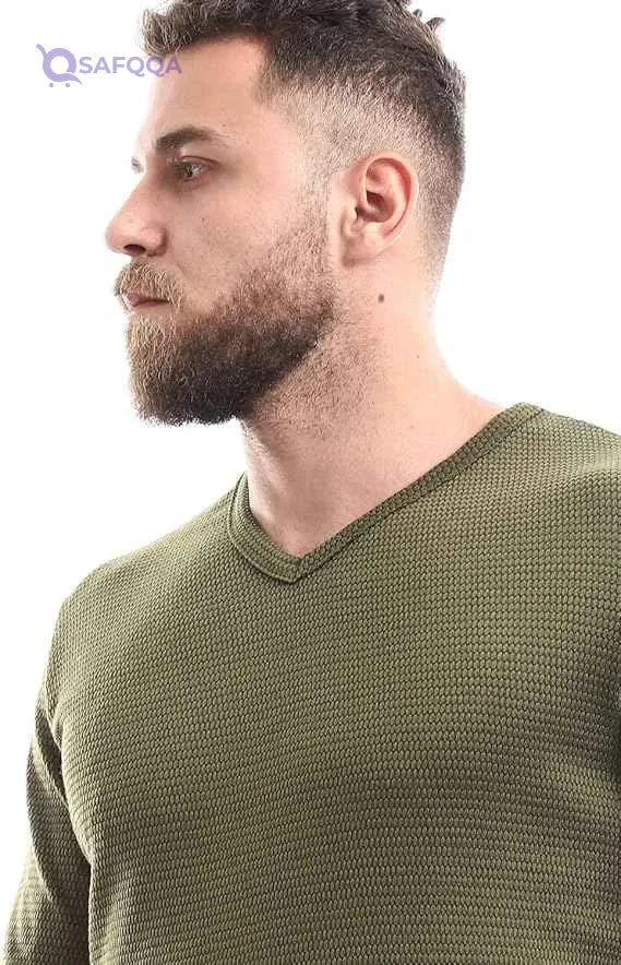 Off Cliff Men’s Plain V-Neck Long Sleeve Casual T-Shirt - Safqqa