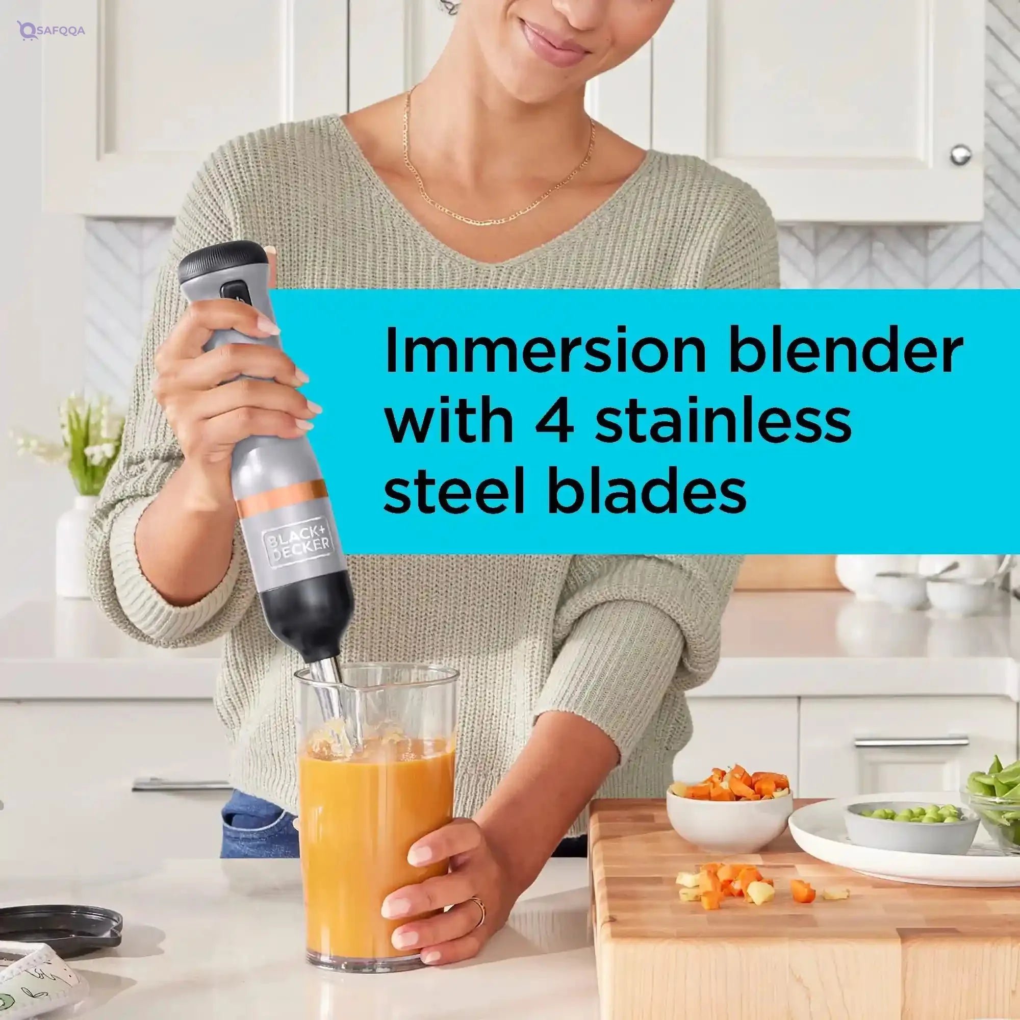 Black & Decker 7.2V Cordless Kitchen Wand/ Blender with 700ml Measuring Cup and Whisk, Includes Charging Base and Magnetic Charger, BCKM1012KB GB, Grey - Safqqa