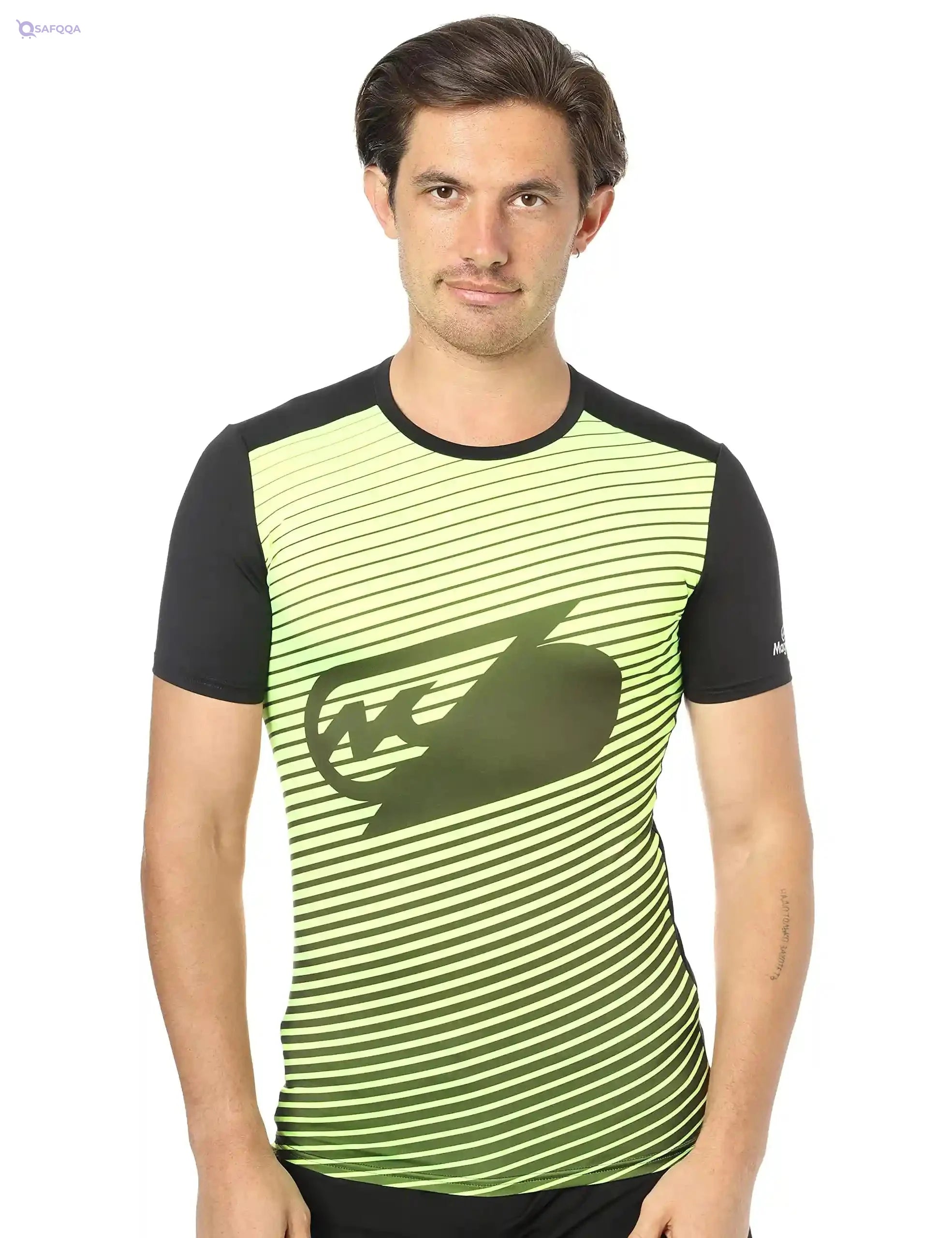 Magma Patterned Two-Tone Front Logo Round Neck Slim-Fit Short Sleeves Sports T-Shirt for Men - Safqqa Egypt