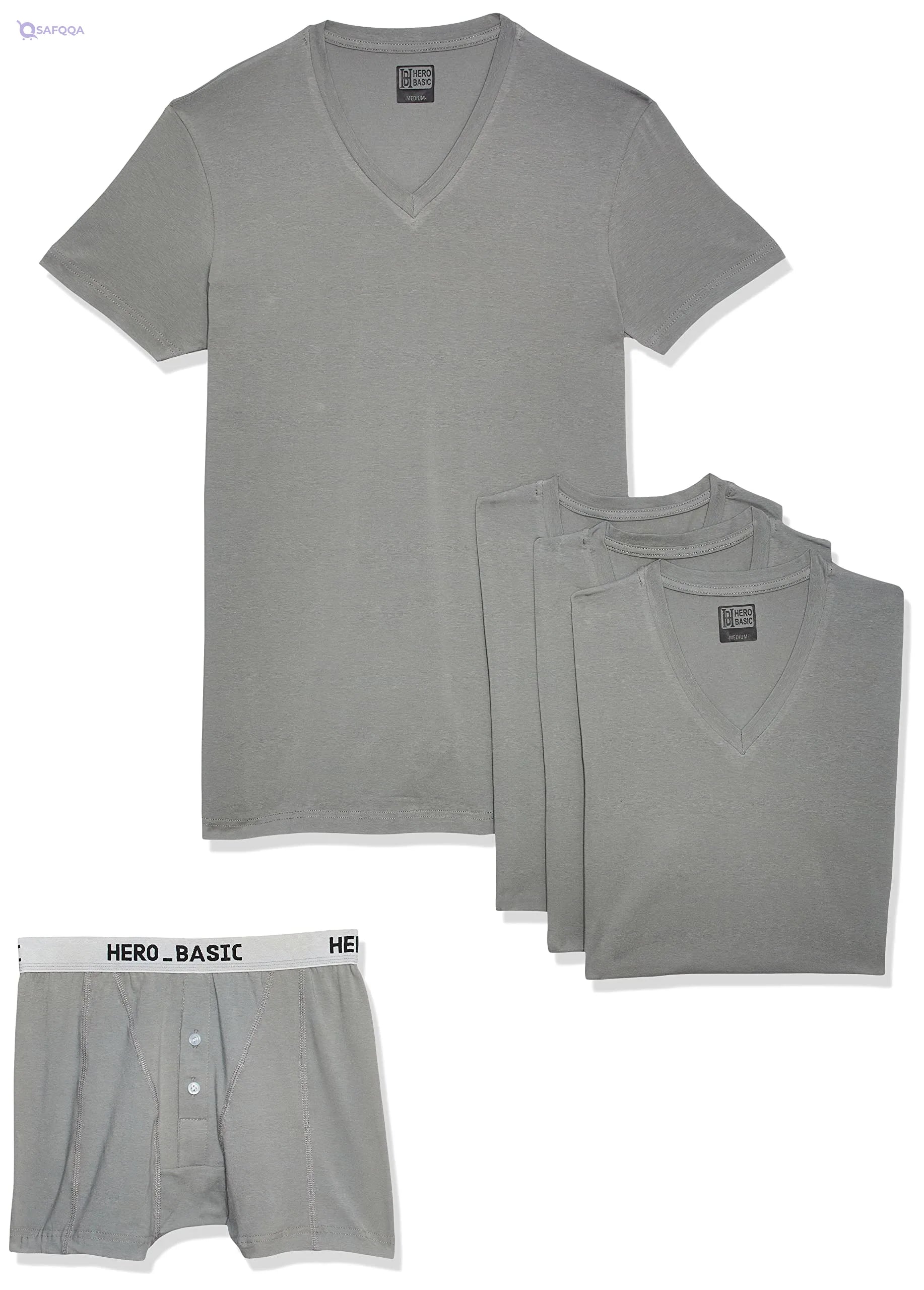 Hero Basic Men’s V-Neck T-Shirt Set – Comfortable Everyday Wear - Safqqa