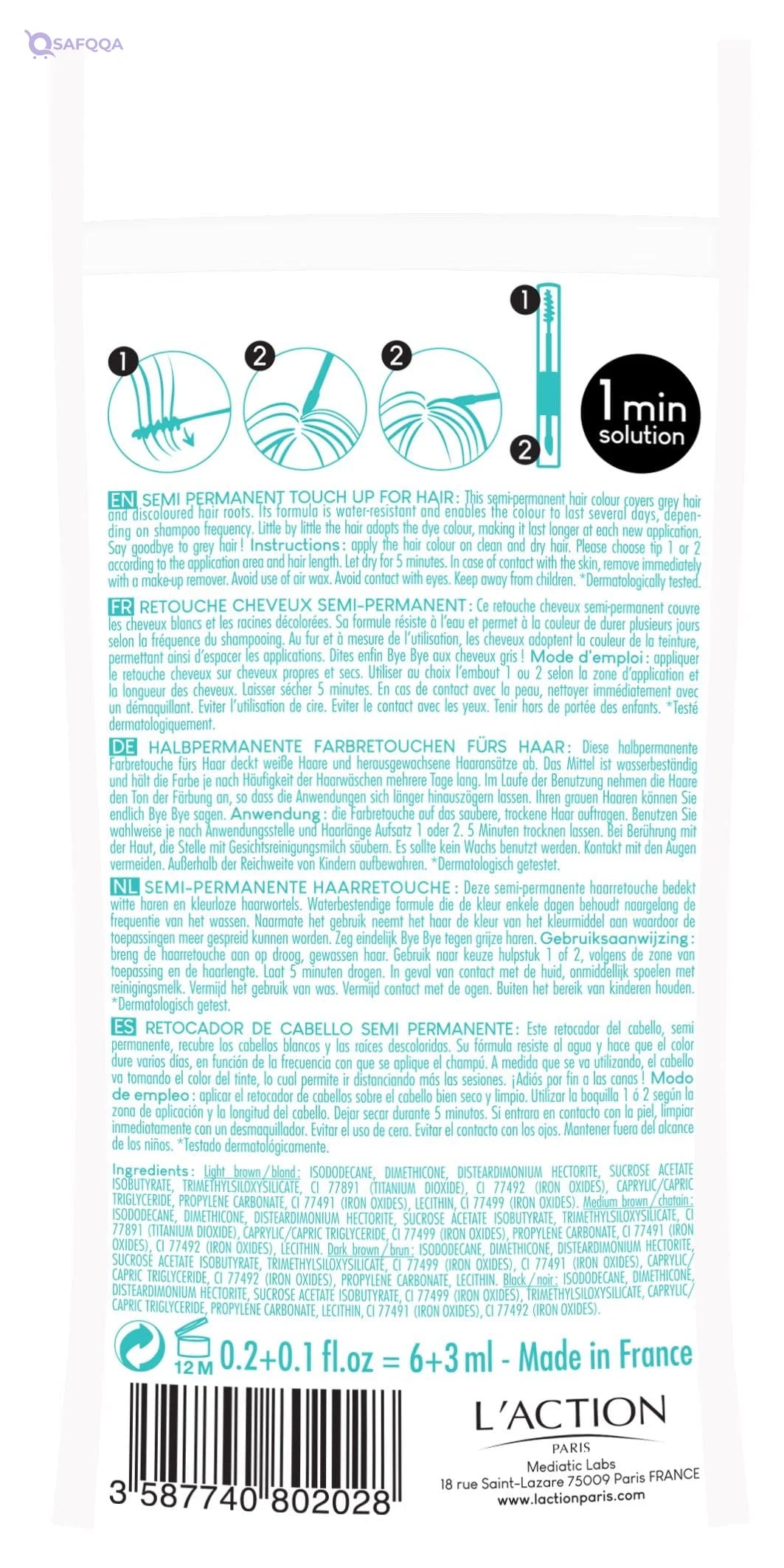 L’Action Paris Semi-Permanent Hair Touch-Up – Black, 9 ml - Safqqa