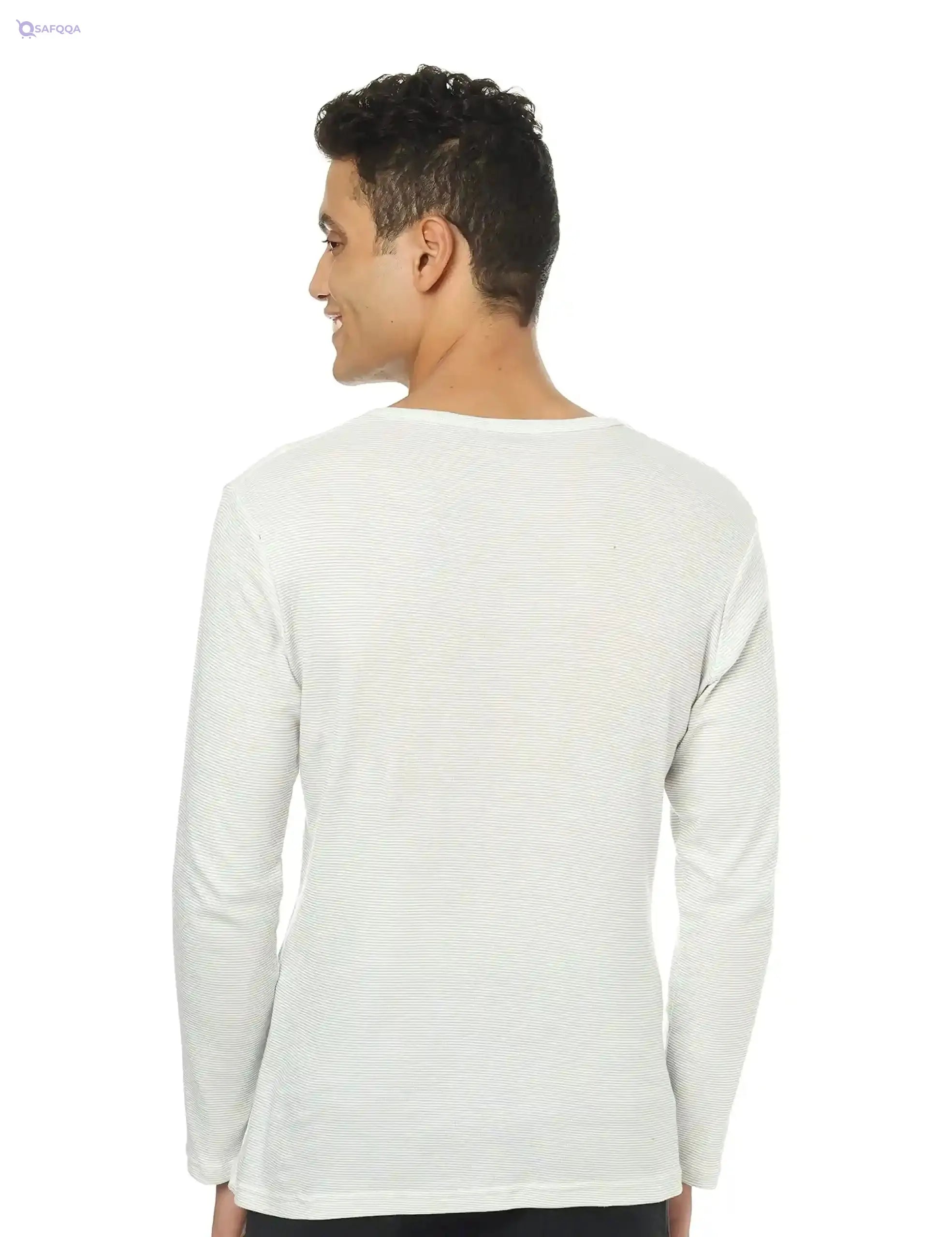 Off cliff Men’s Striped V-Neck Long Sleeve Top with Embroidery - Safqqa