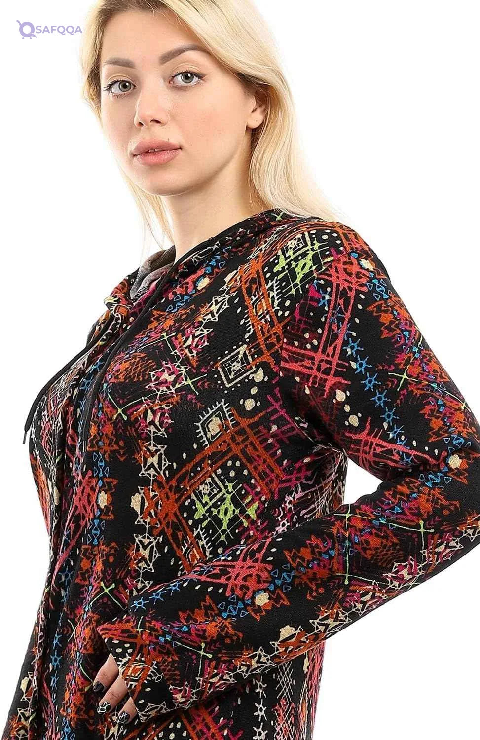 Andora Women’s Patterned Winter Blouse with Hi-Low Ruffle Hem - Safqqa