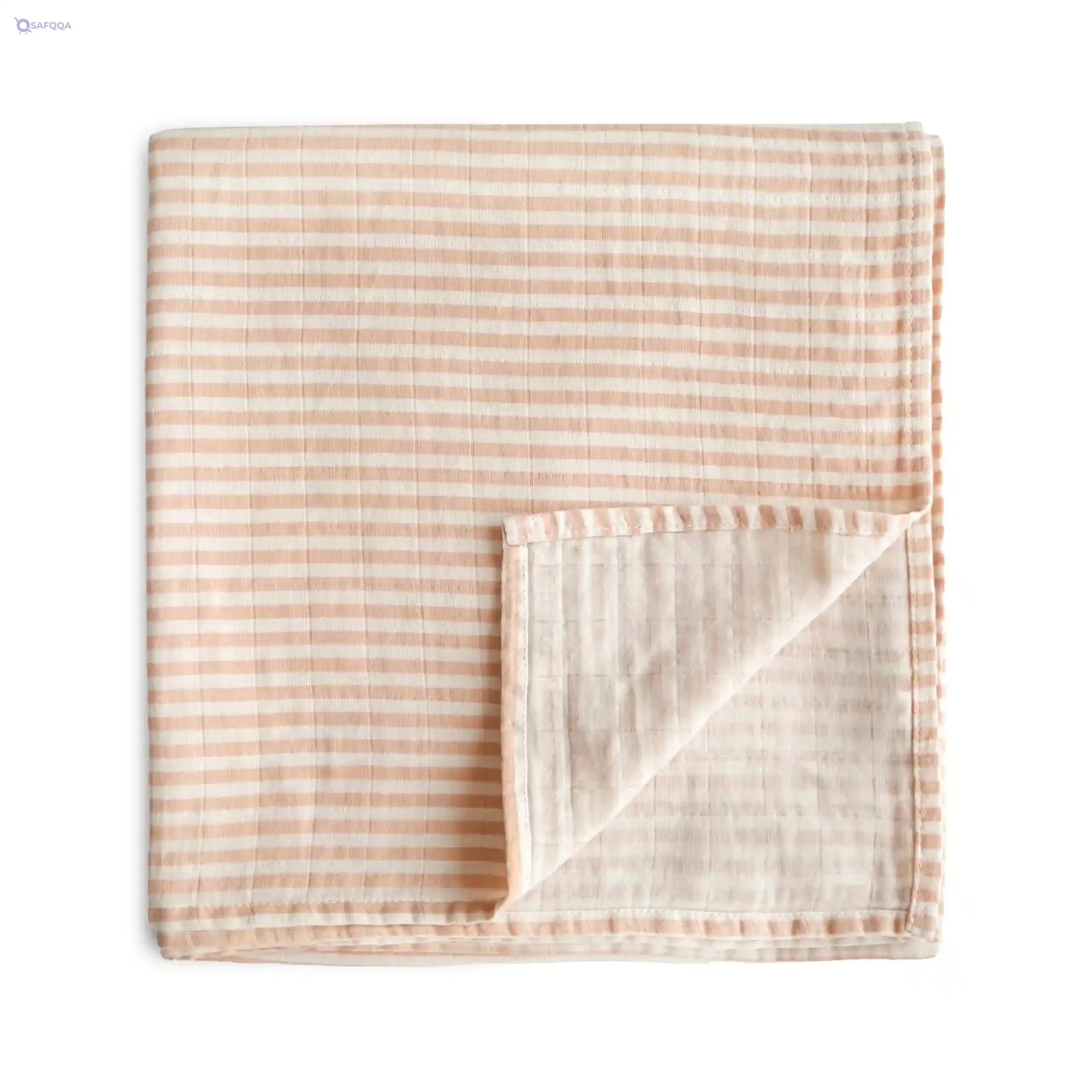 ushie Muslin Baby Swaddle Blanket | Newborn 0-3 Months | 100% Organic Cotton | Infant Sleep Sack | Pre-Washed | Receiving Blanket | Natural Stripe - Safqqa