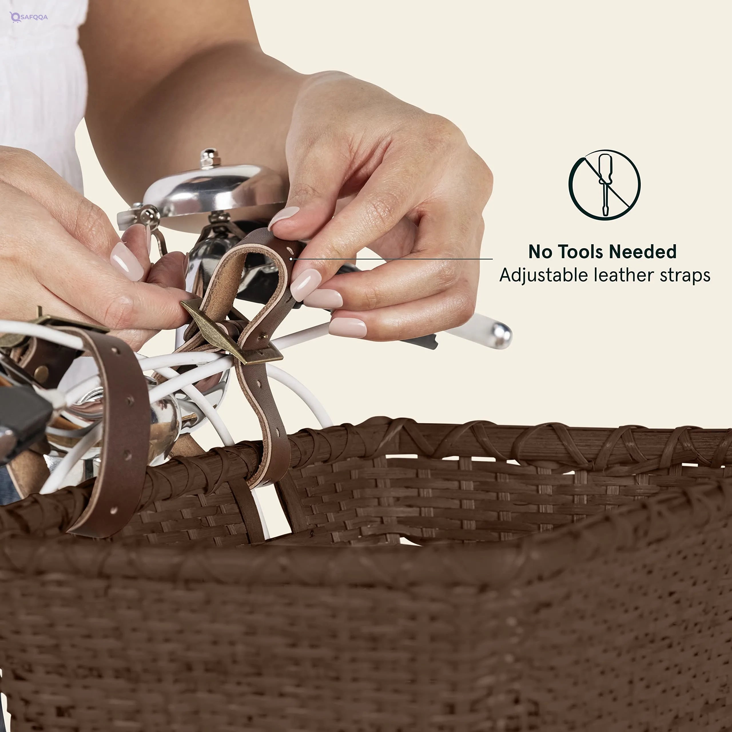 Retrospec Cane Woven Rectangular Toto Bicycle Basket – Leather Straps & Brass Buckles - Safqqa