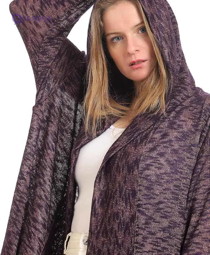 JAMILA Women’s Hooded Winter Cardigan Sweater – Open Neckline - Safqqa