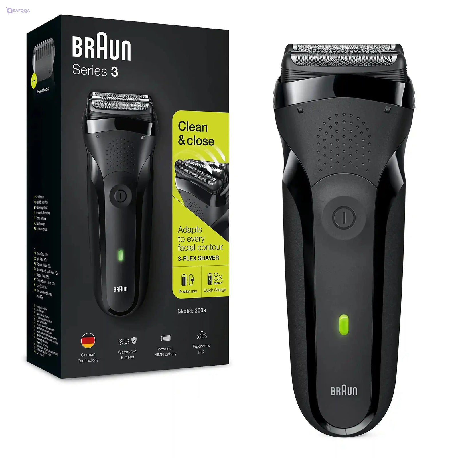 Braun Series 3 Electric Shaver with Protection Cap – 300s Black - Safqqa Egypt