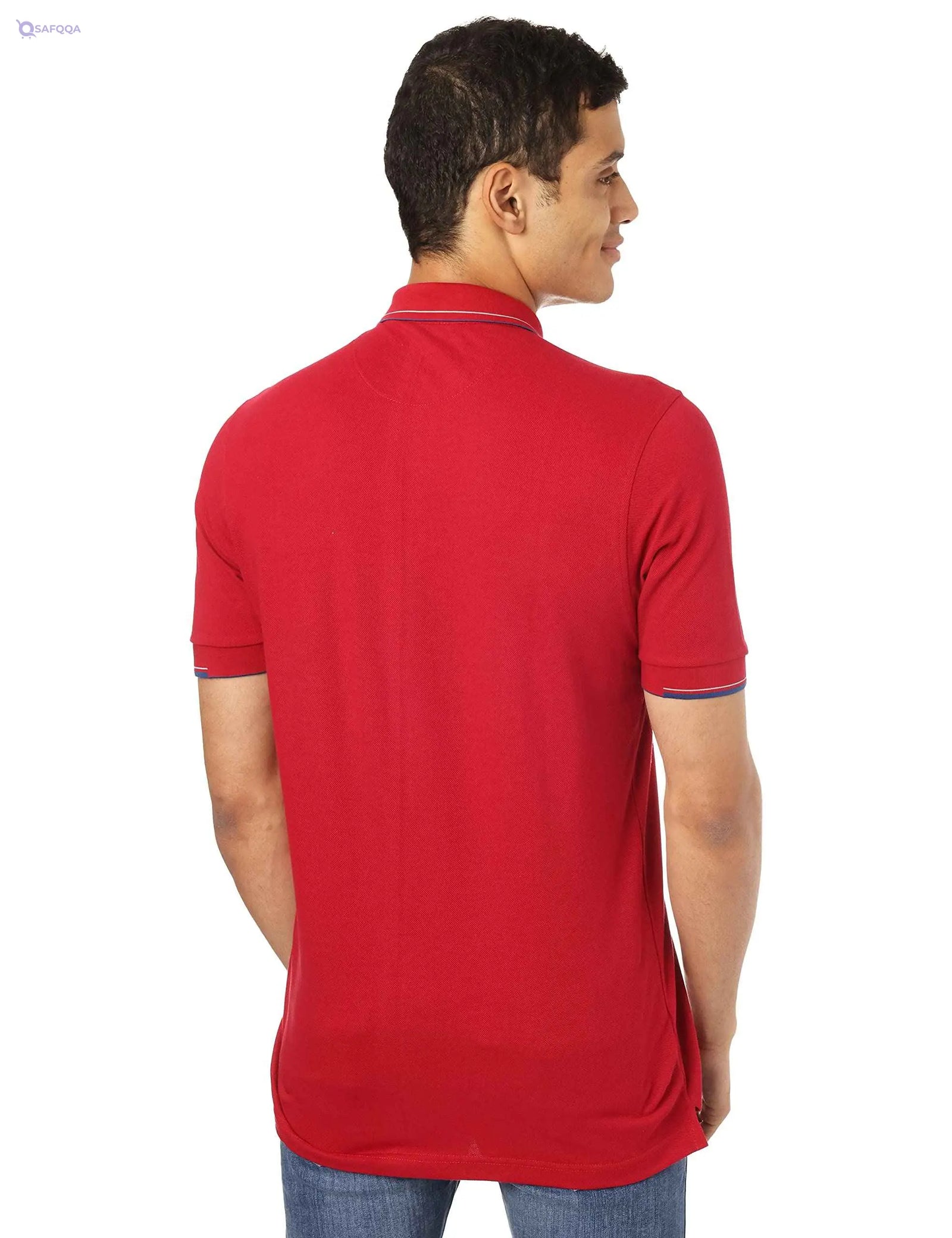 Bardis Embroidered Logo Two-Tone Trims Cotton Polo Shirt for Men - Dark Red, M - Safqqa Egypt