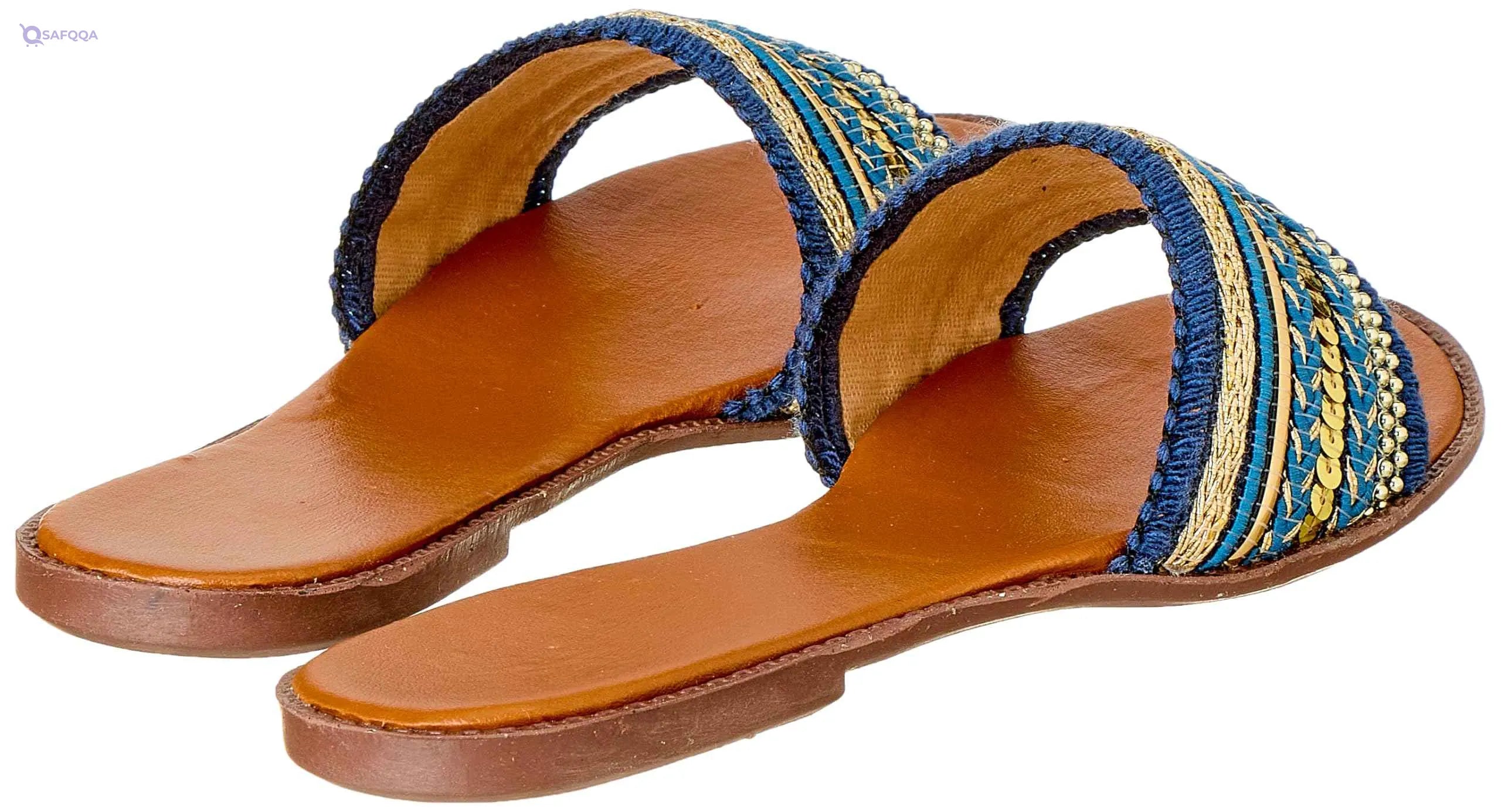 Sway 1 cm Slippers with Lace Fabric Strap Featuring Arabesque Style Embroidery - Safqqa