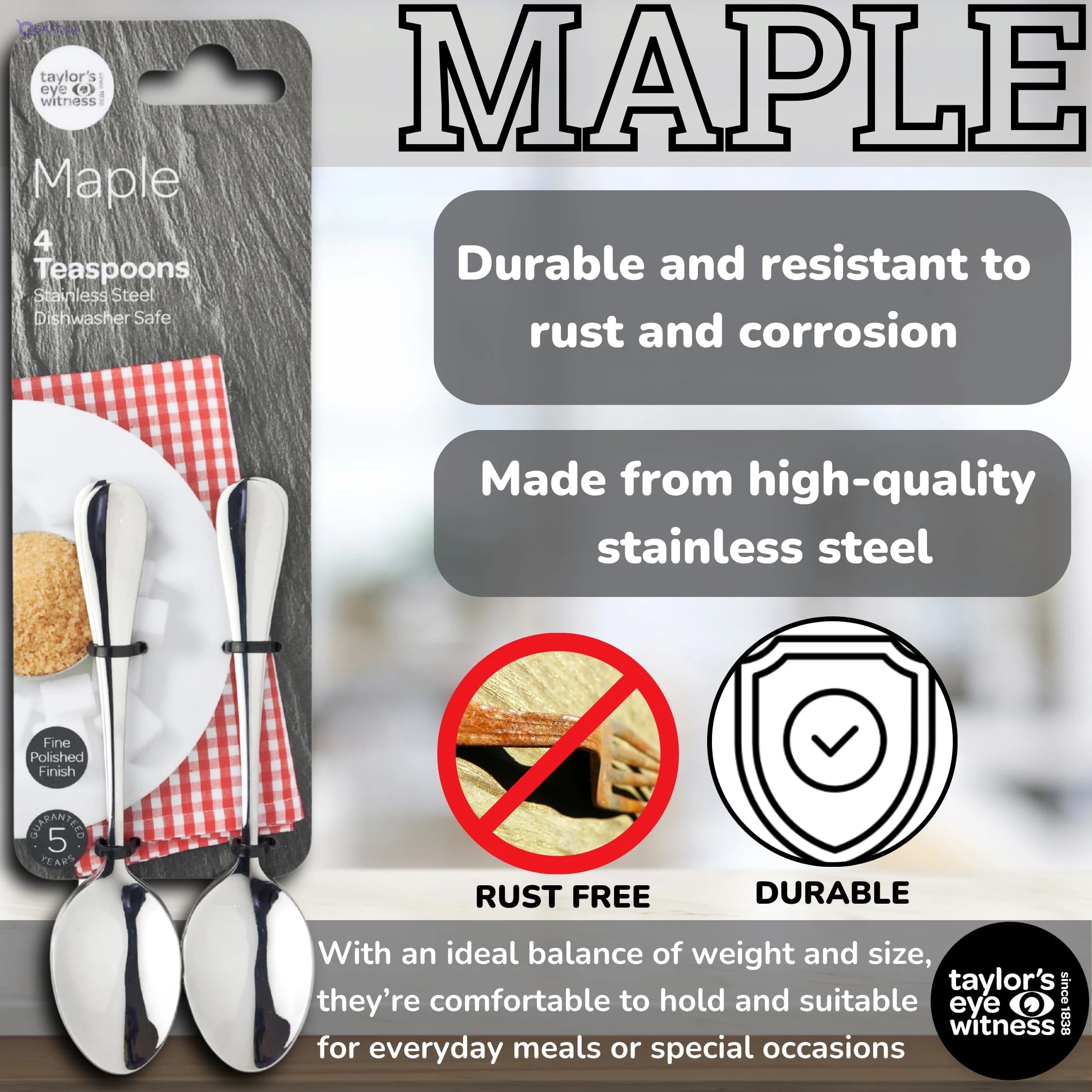 Tew Maple Stainless Steel Teaspoons – Set of Tea Spoons - Safqqa