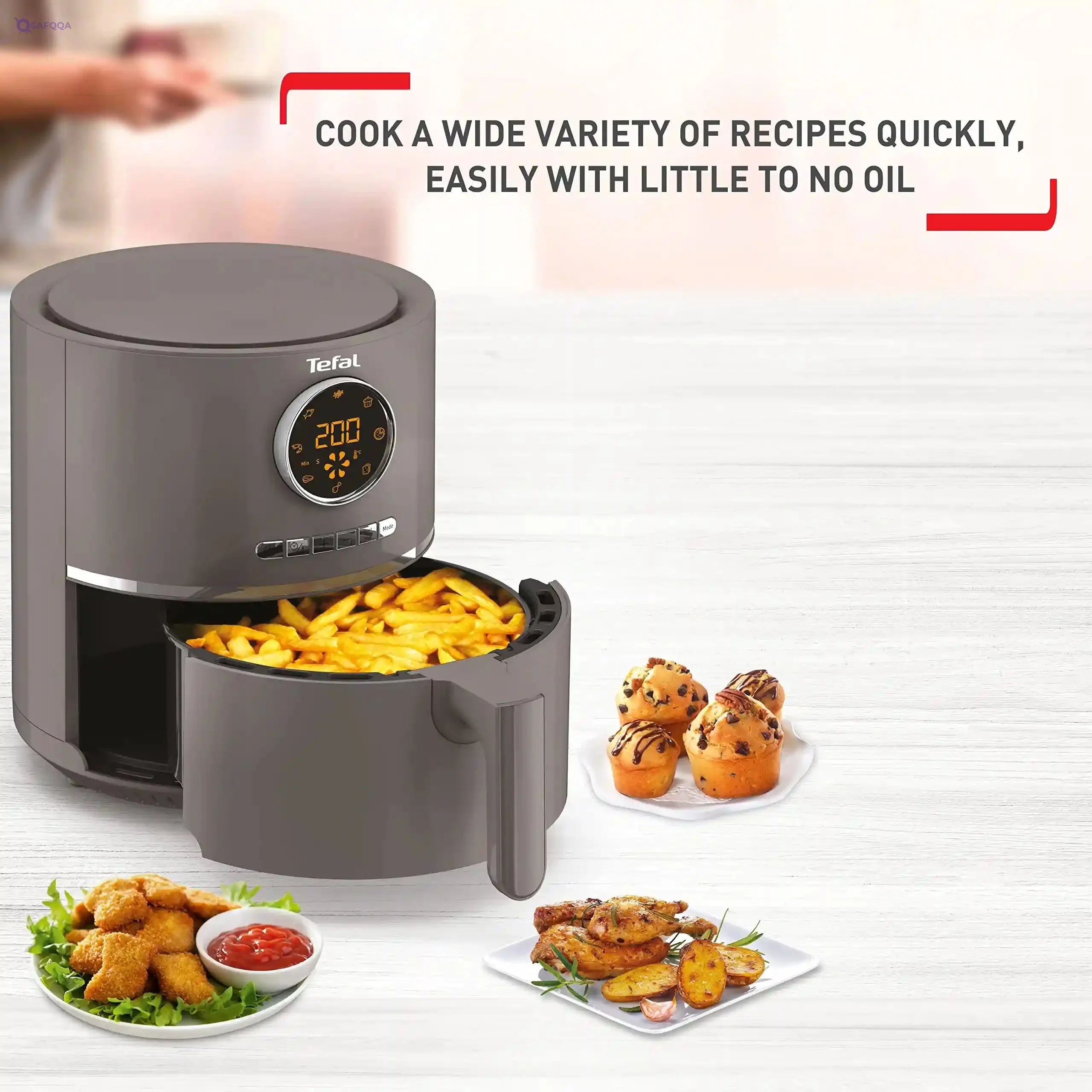 Tefal Ultra Fry Digital Air Fryer, 4.2 Liters, 8 Programs, Charcoal Grey - EY111B15 - Safqqa