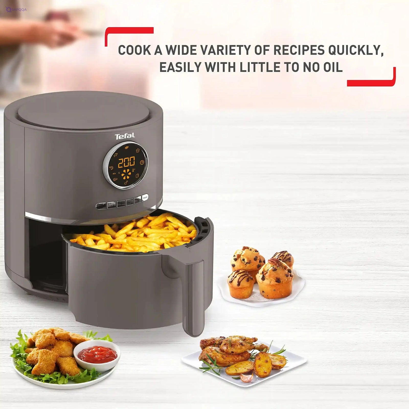 Tefal Ultra Fry Digital Air Fryer, 4.2 Liters, 8 Programs, Charcoal Grey - EY111B15 - Safqqa