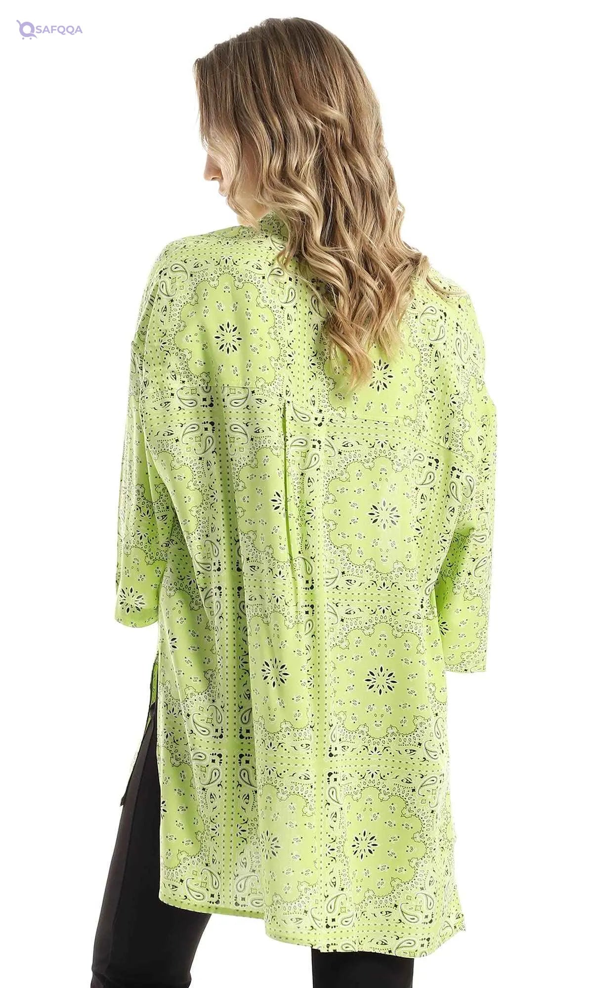 Ravin 97210 Patterned Lime Loose Shirt With Elbow Sleeves - Safqqa Egypt
