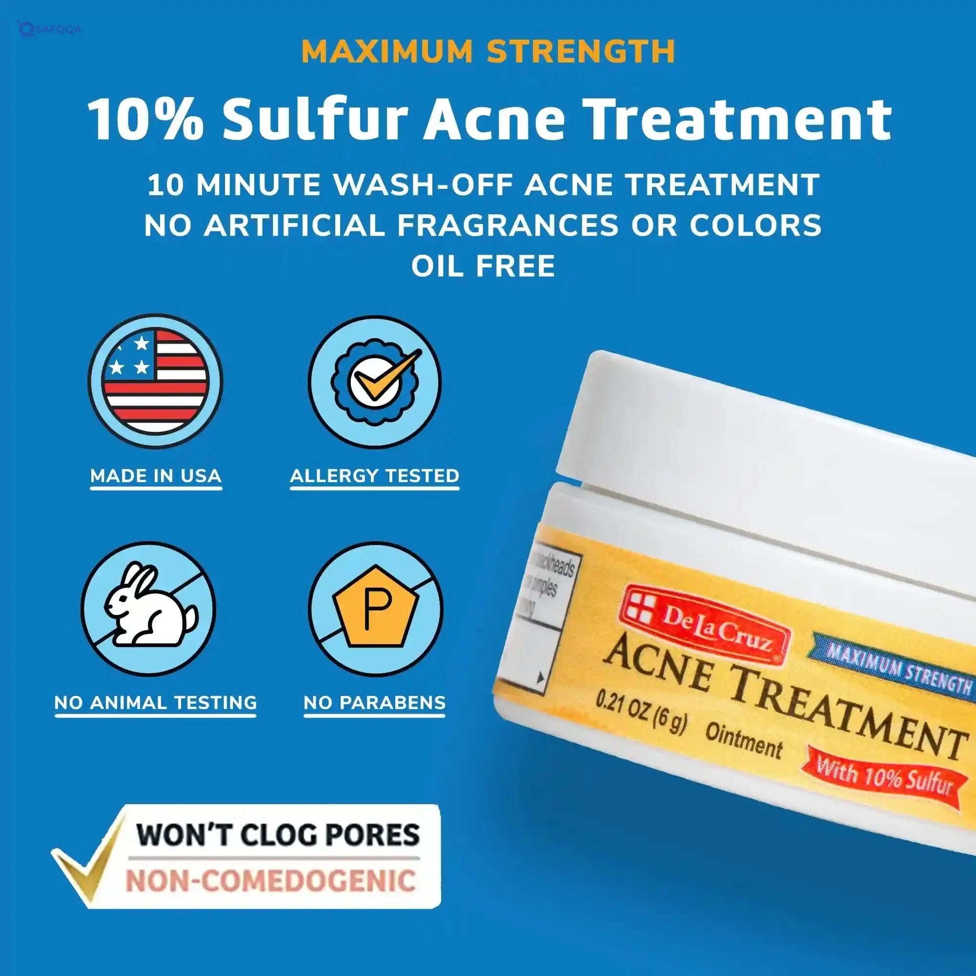 De La Cruz Acne Treatment with 10% Sulfur - Mini Size (6g) - Safqqa