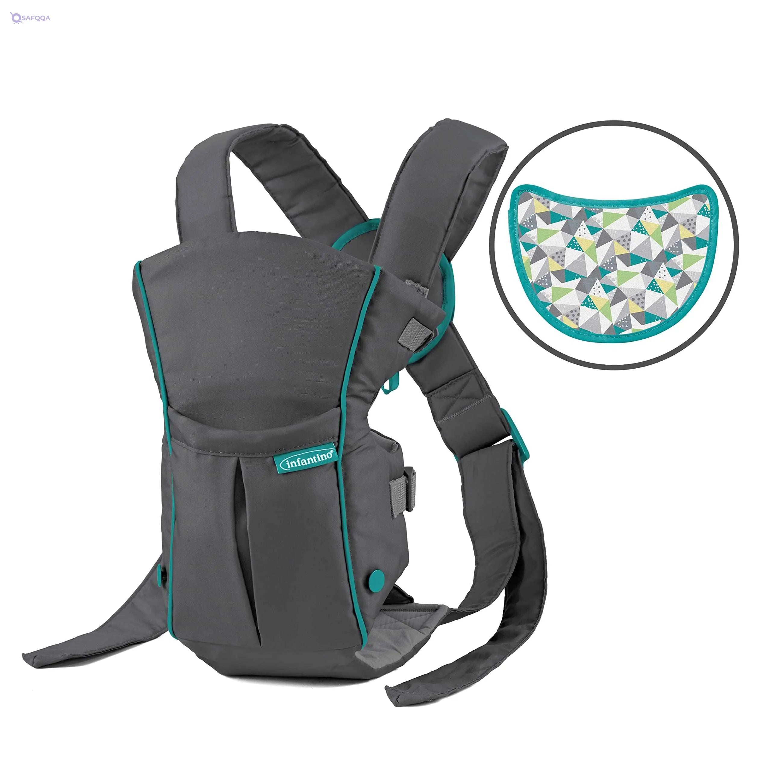 Infantino Classic Carrier with Pocket - 2 Ways to Carry Grey_Carrier with Wonder Bib & Essentials Storage Front Pocket, Adjustable Back Strap, Inward & Outward Facing, Easy Clean Material - Safqqa