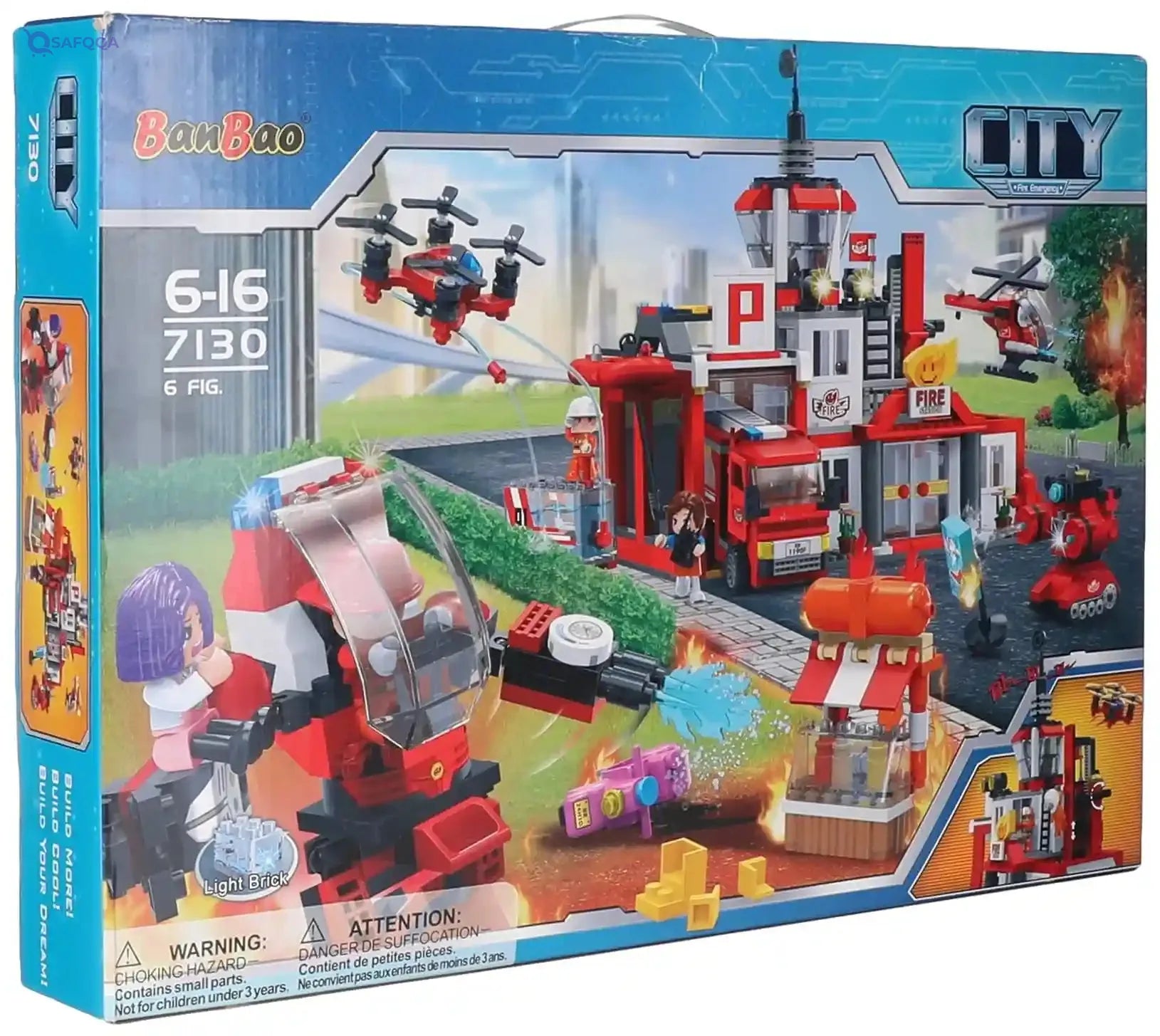 BanBao Fire Station Building Blocks Set with Fire Rescue Tower, Fire Ladder Truck, and Robot Kits - 1081 Pieces (Model: B7130) - Safqqa Egypt