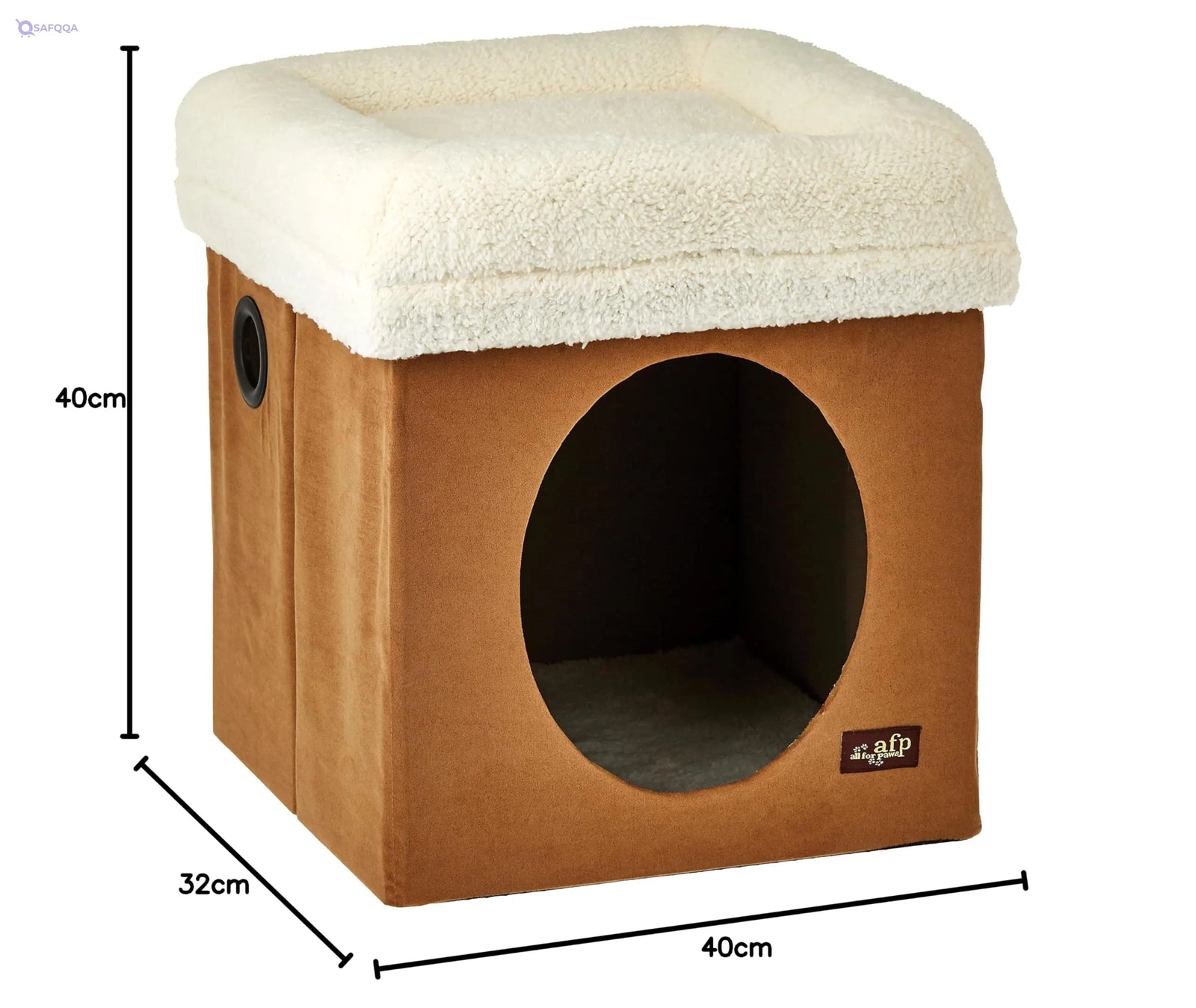 All For Paws 2-in-1 Cat Castle – Lambswool, Tan - Safqqa