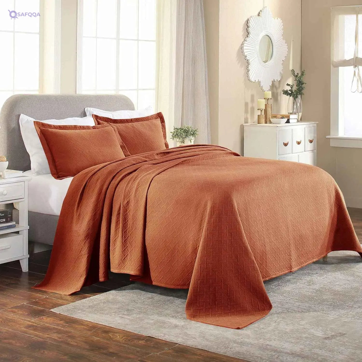 SUPERIOR Cotton Basketweave 3-Piece Bedspread Set - Full, Mandarin - Safqqa