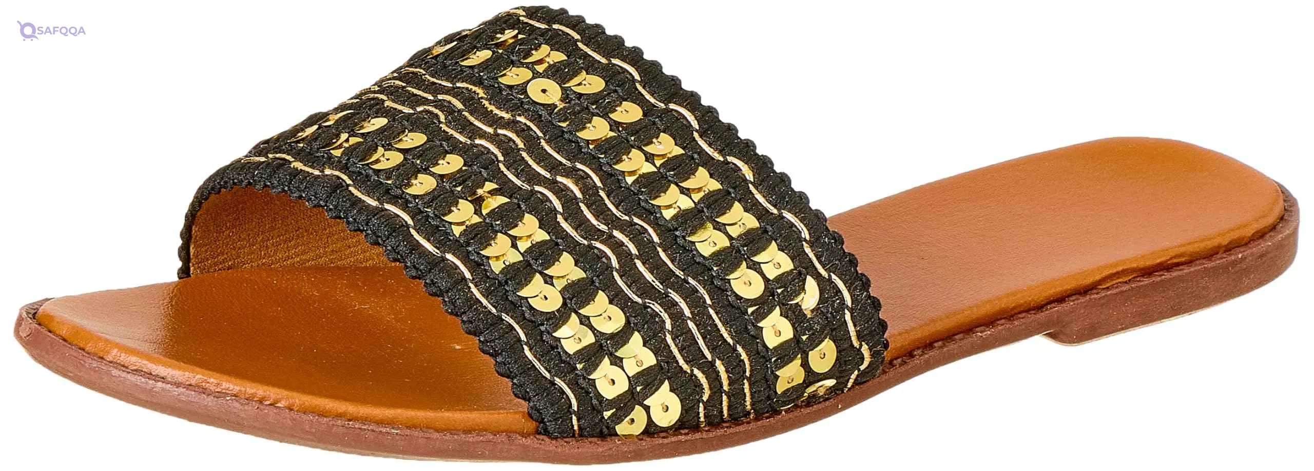 Sway Slides – 1cm Heel, Laced Canvas with a Touch of Gold Glitter - Safqqa Egypt