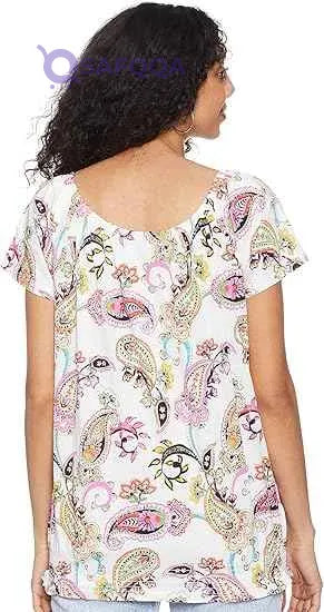 Matalan Paisley Pattern Short Sleeves Round Neck Blouse for Women - Safqqa Egypt