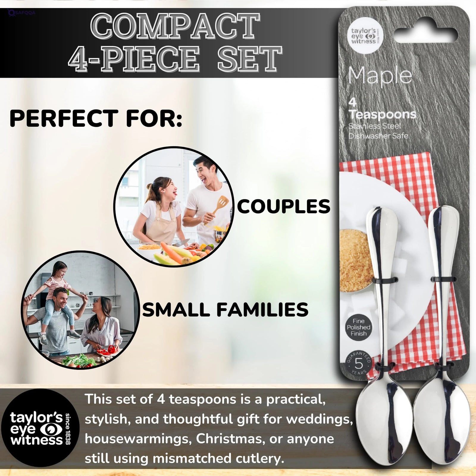 Tew Maple Stainless Steel Teaspoons – Set of Tea Spoons - Safqqa