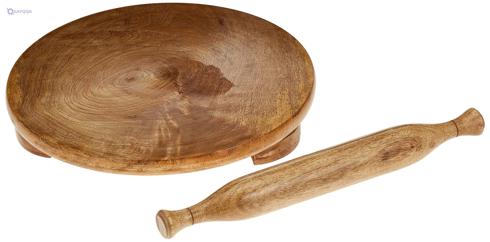 Raj Wooden Rolling Pin and Board Set – 14 Inch, Chakla Belan, Roti & Tortilla Maker - Safqqa