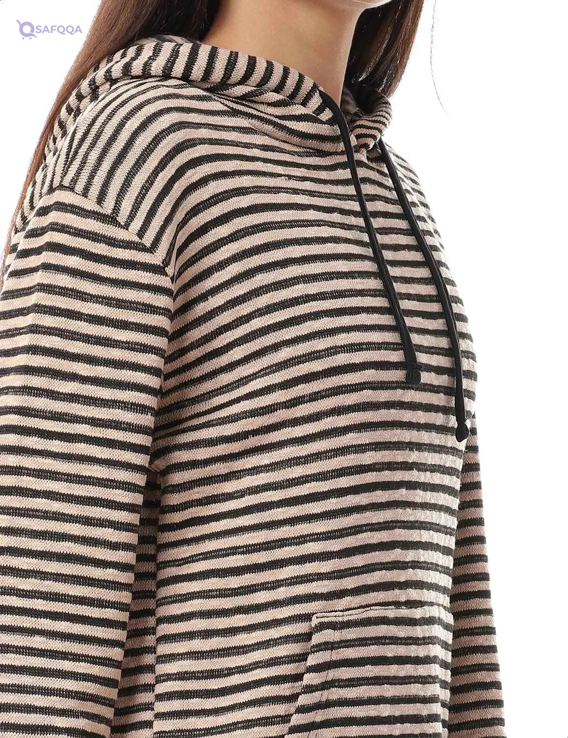 Jamila Women's Striped Hoodie with Kangaroo Pocket and Drawstring - Safqqa