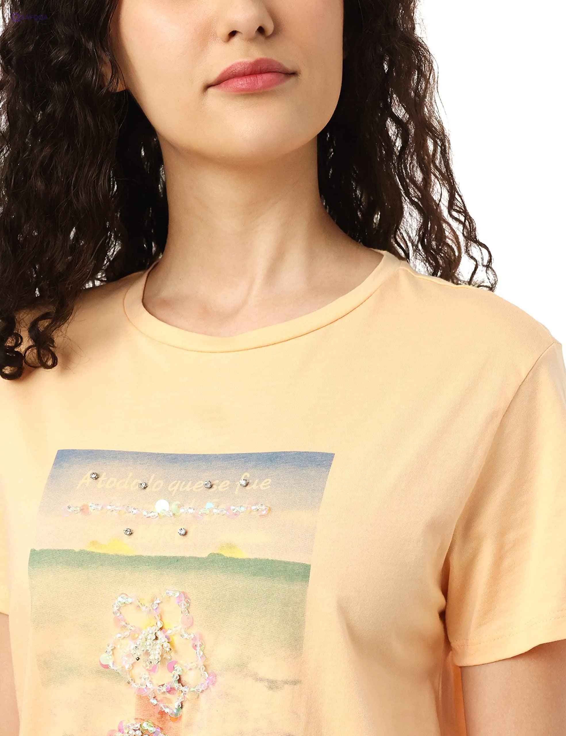 Splash Front Print Short Sleeves Cotton T-Shirt for Women - Safqqa Egypt