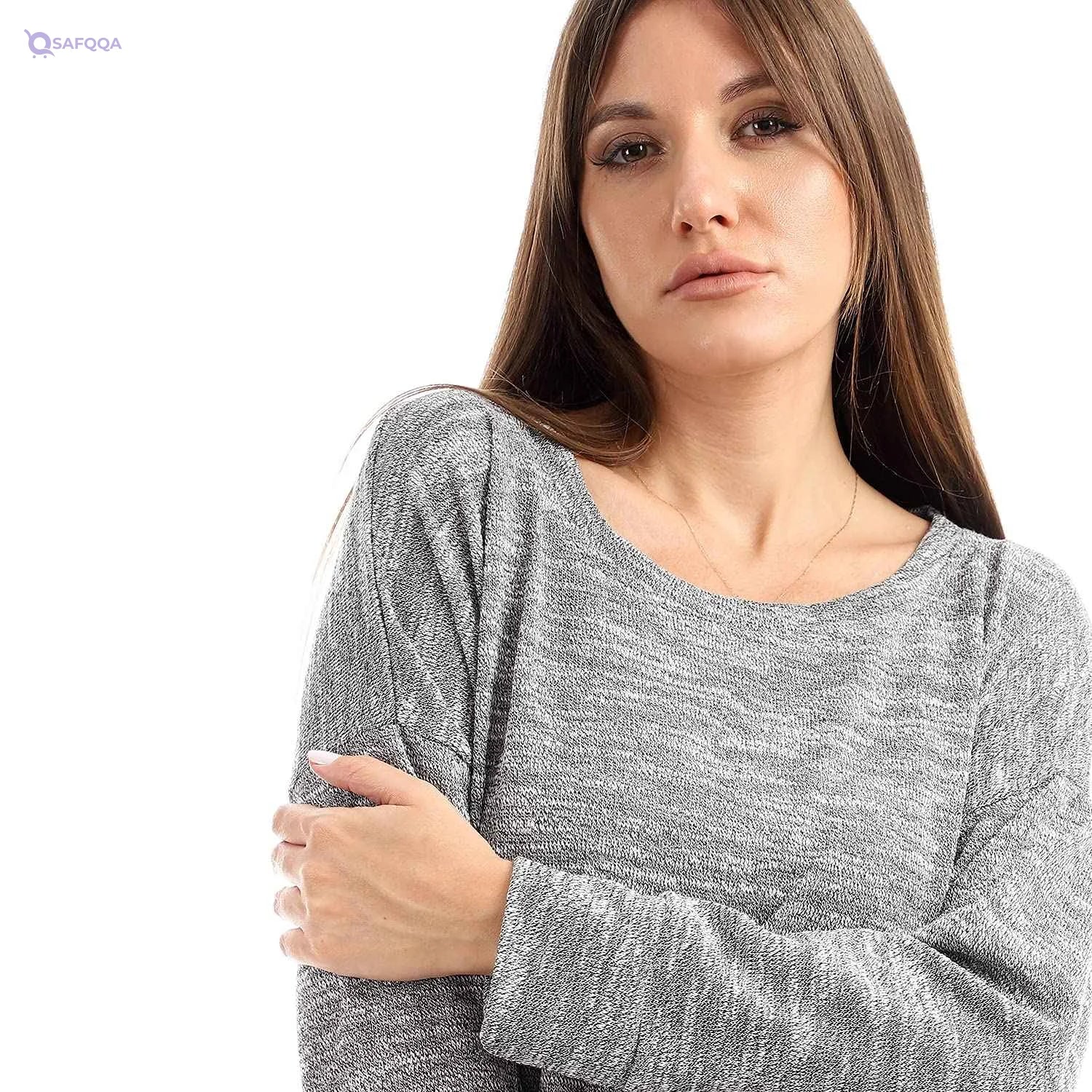 JAMILA Women T-Shirts Plain Jackard Crew Neck Top Soft, breathable fabric for all-day comfort - Safqqa