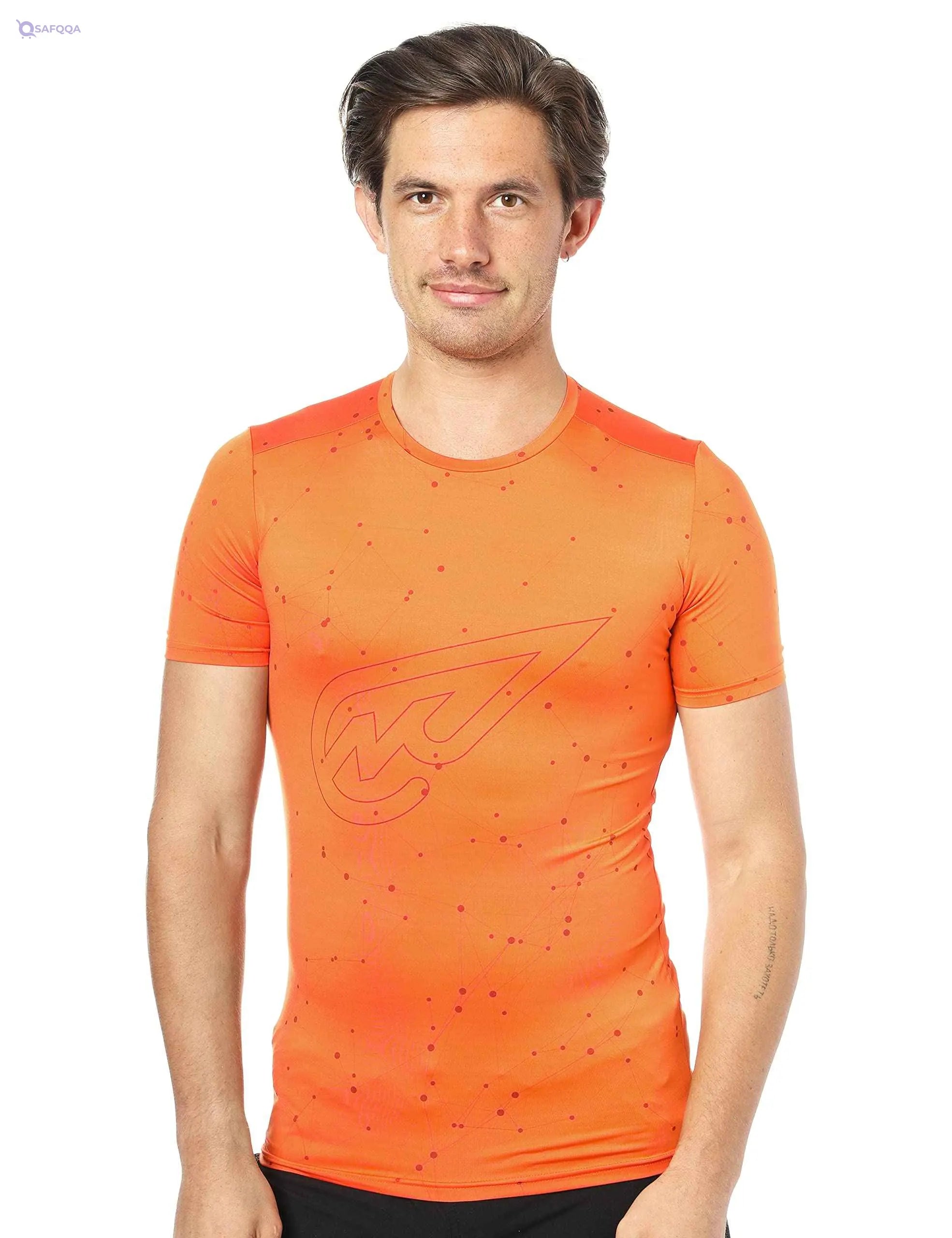 Magma Patterned Round Neck Short Sleeves Slim-Fit Sports T-Shirt for Men - Safqqa Egypt
