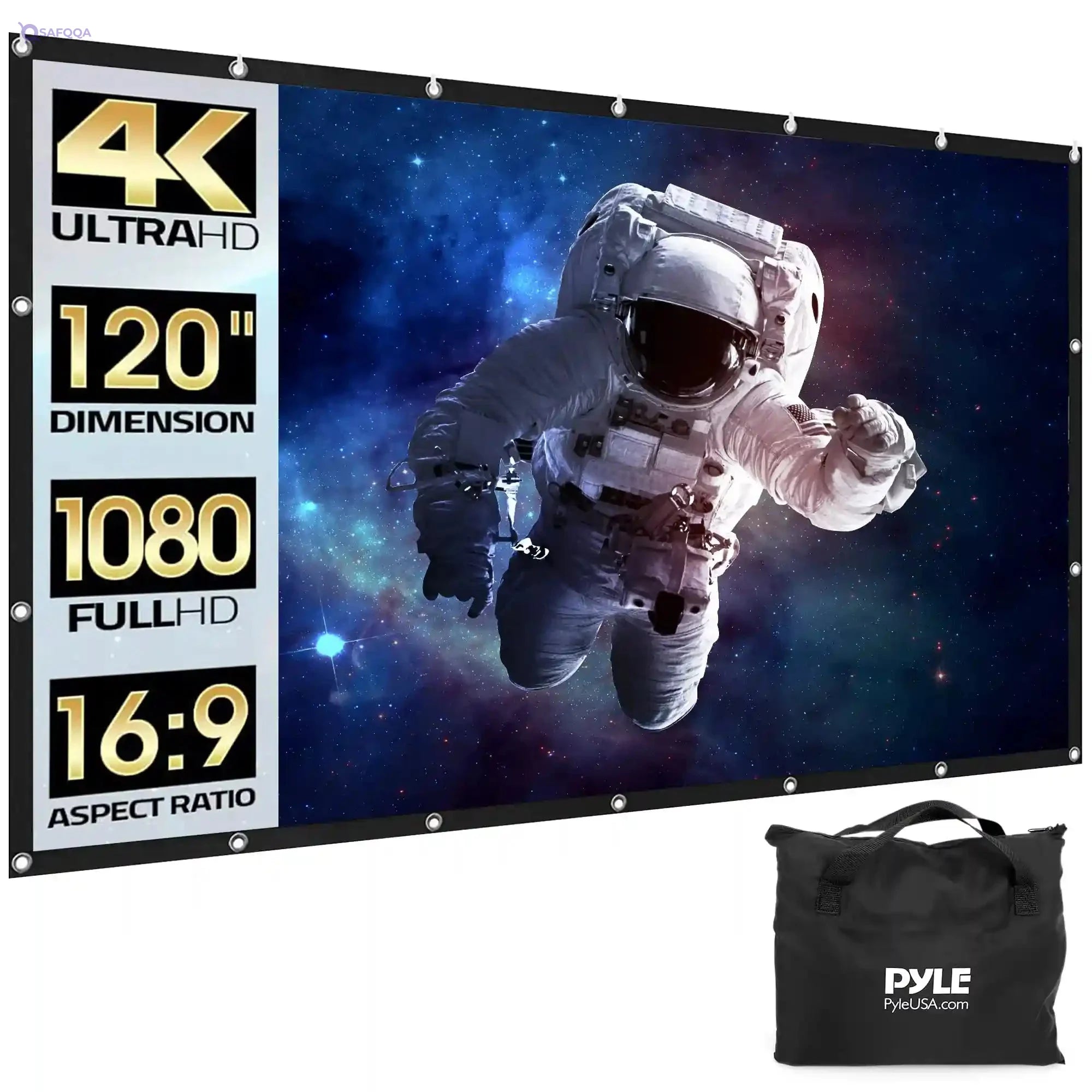 Pyle Foldable Portable Projector Screen - 120" 16:9 HD 4K Lightweight Indoor Outdoor Anti-Crease Movie Projection Display - for Home Theater, Party, Office, Classroom - Safqqa