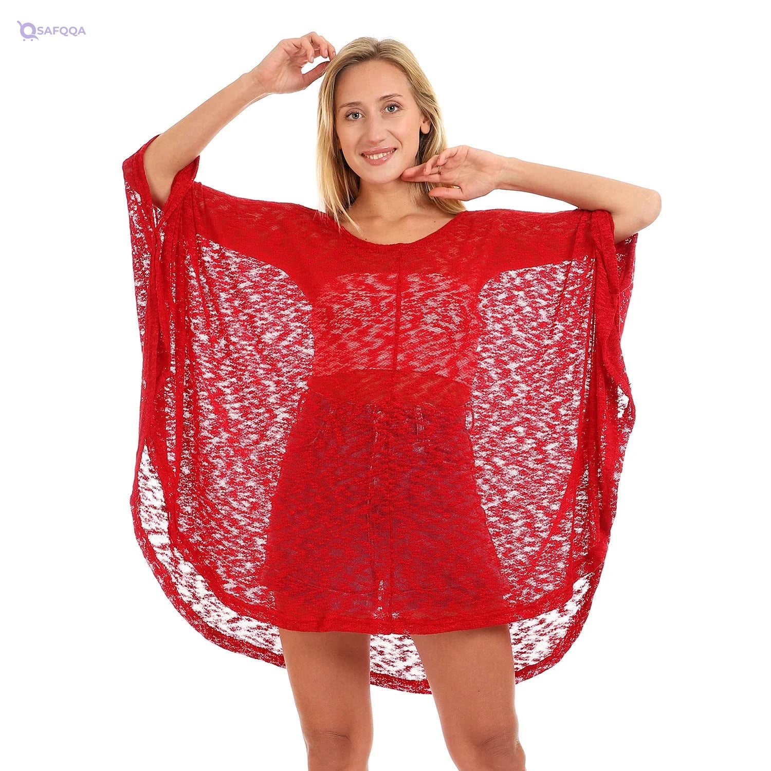 JAMILA Women Front Slit Wide Round Neck Cover up OUTERWEAR - Safqqa