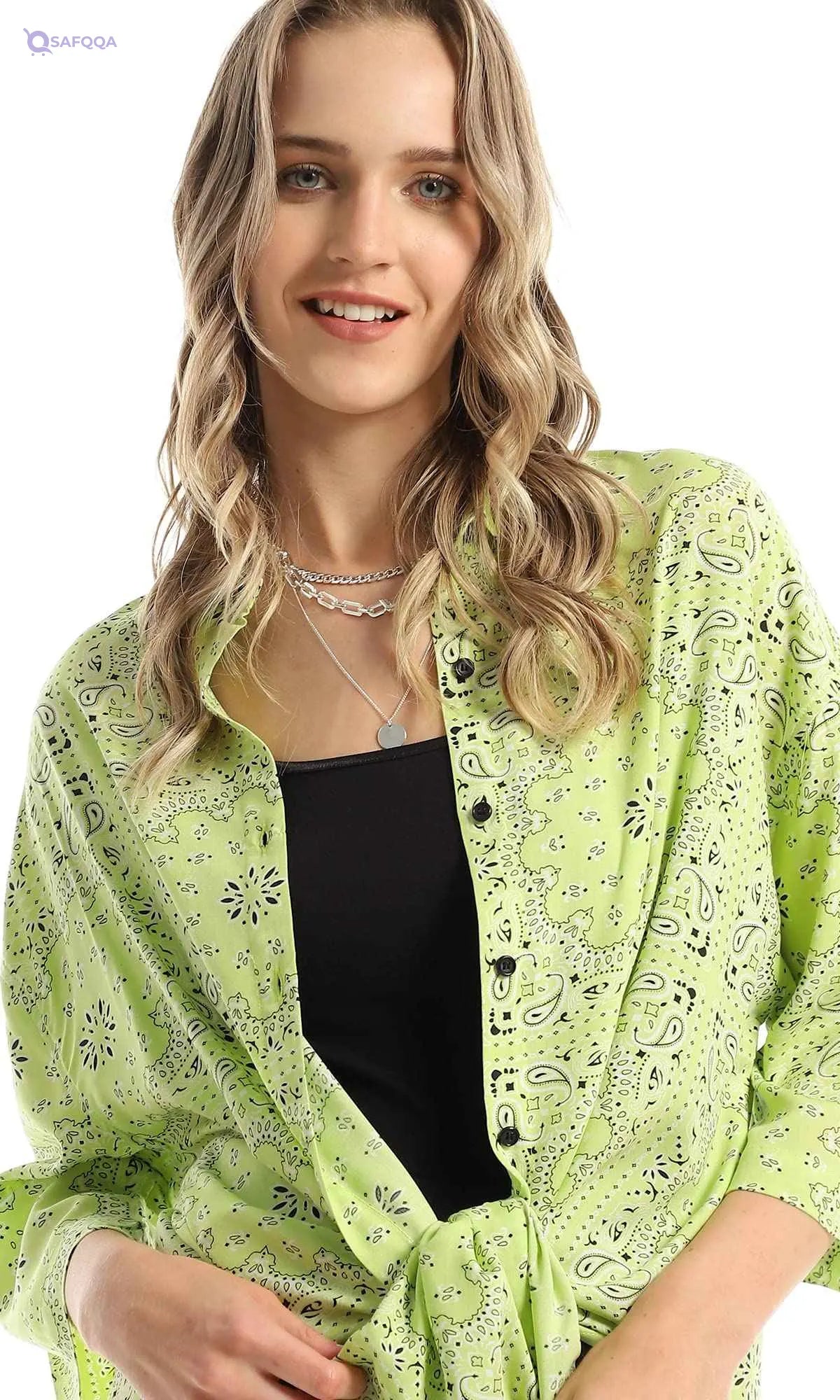 Ravin 97210 Patterned Lime Loose Shirt With Elbow Sleeves - Safqqa Egypt