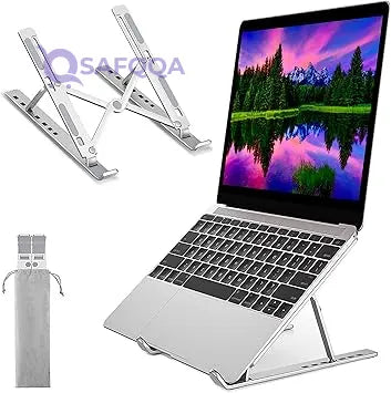 Adjustable Laptop Stand, Portable Aluminium Laptop Riser Laptop Holder for Desk, Foldable Ventilated Cooling Computer Support Stand for Apple MacBook Pro/Air, HP, Sony, Dell, More 10-15.6” - Safqqa