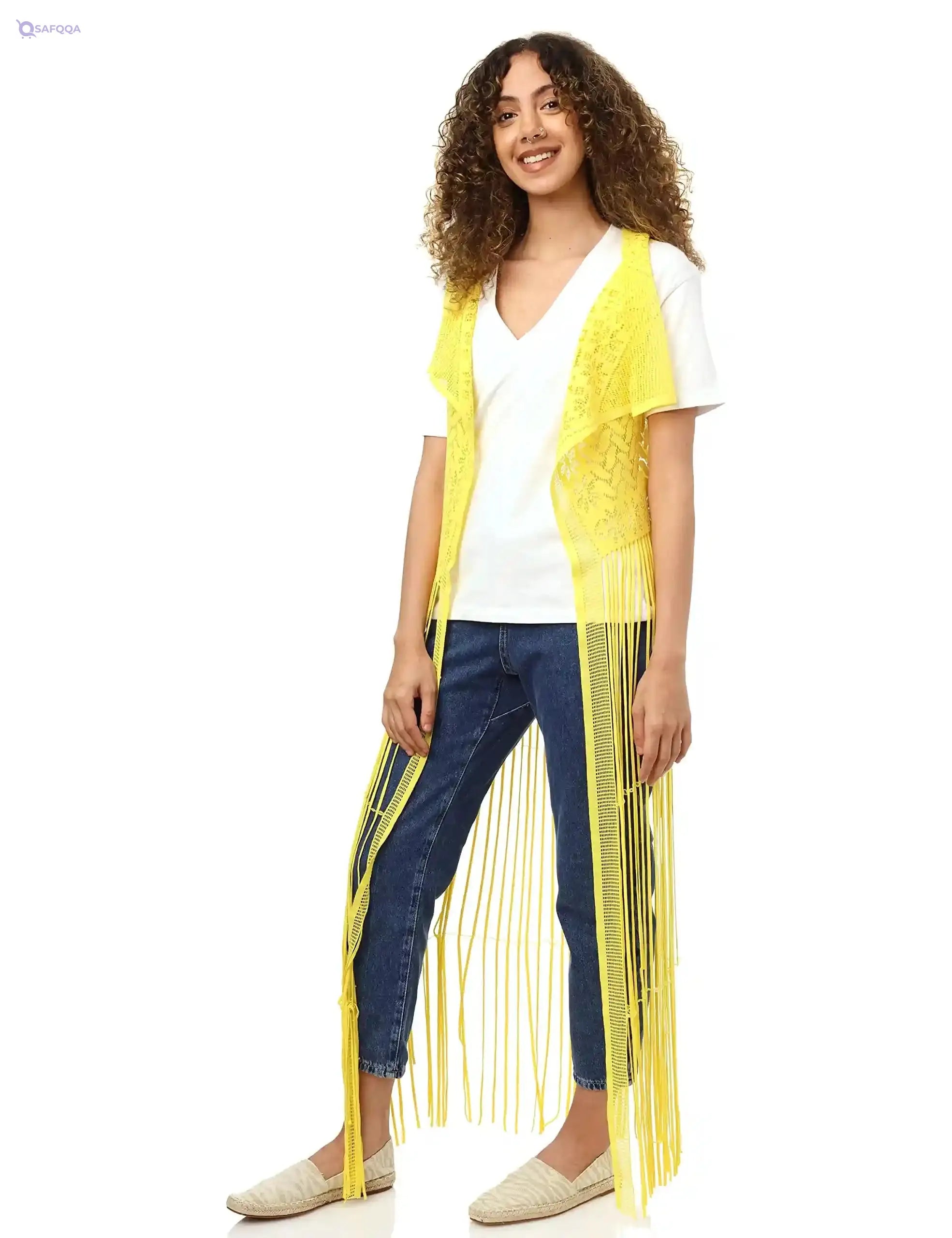 Jamila Women fringed net cardigan Sweater - Safqqa Egypt