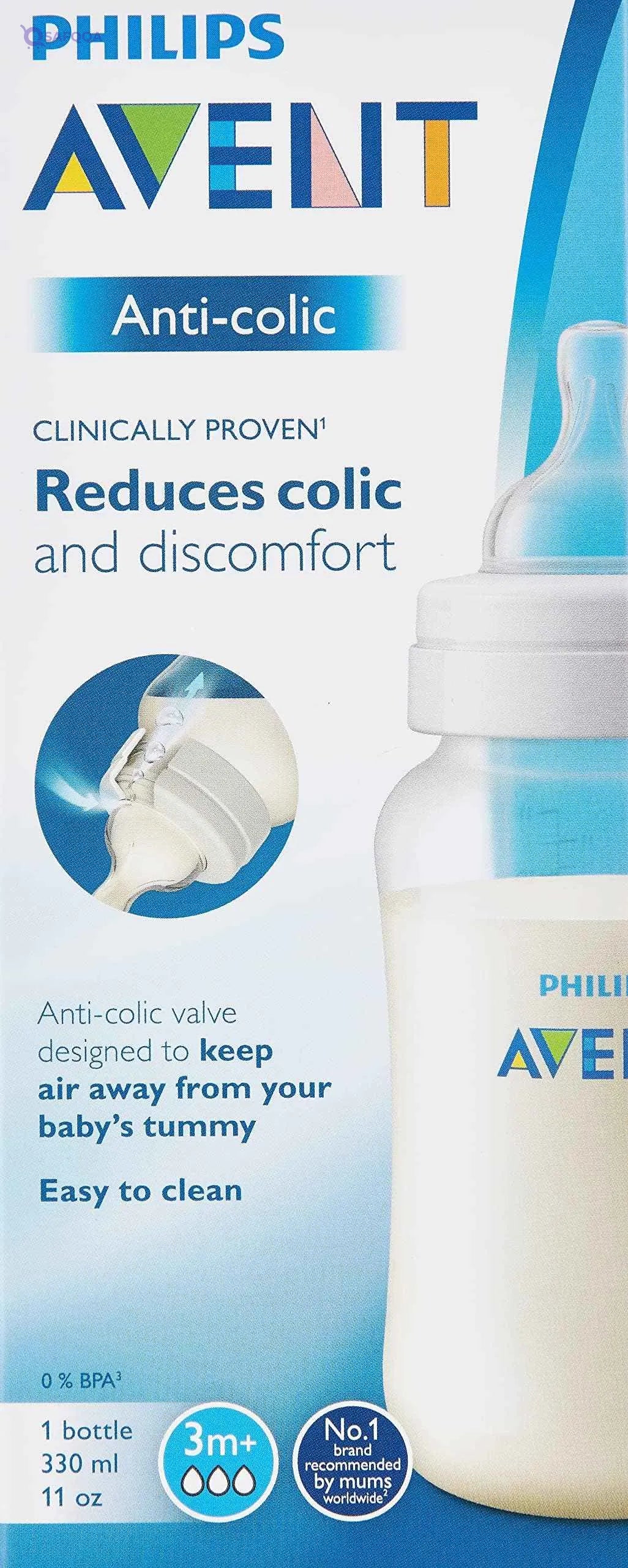 AVENT Philips Anti-colic (Reduces Discomfort) Baby Bottle 330ml White Color +3Months SCF816/61 - Safqqa Egypt