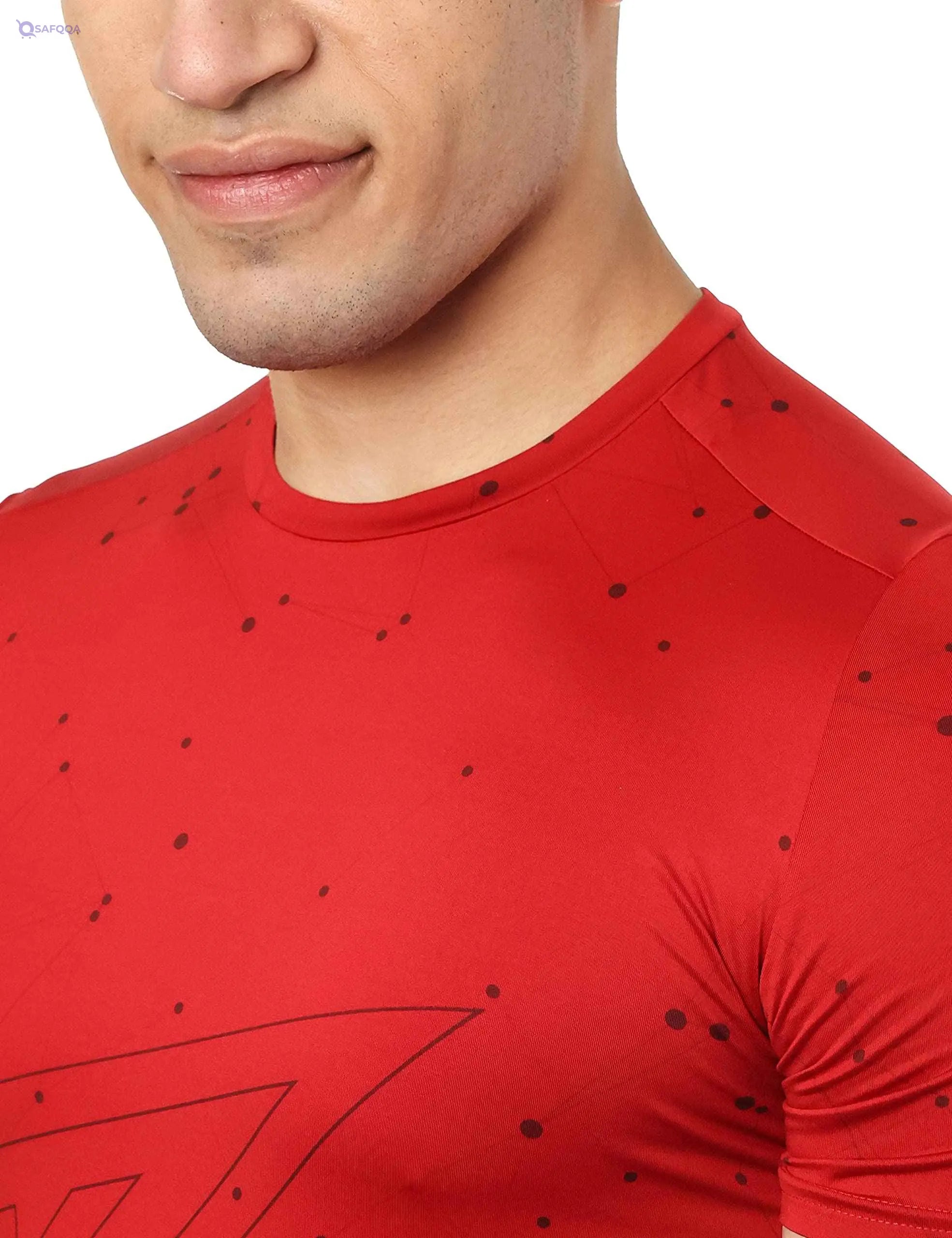 Magma Patterned Round Neck Short Sleeves Slim-Fit Sports T-Shirt for Men - Safqqa Egypt