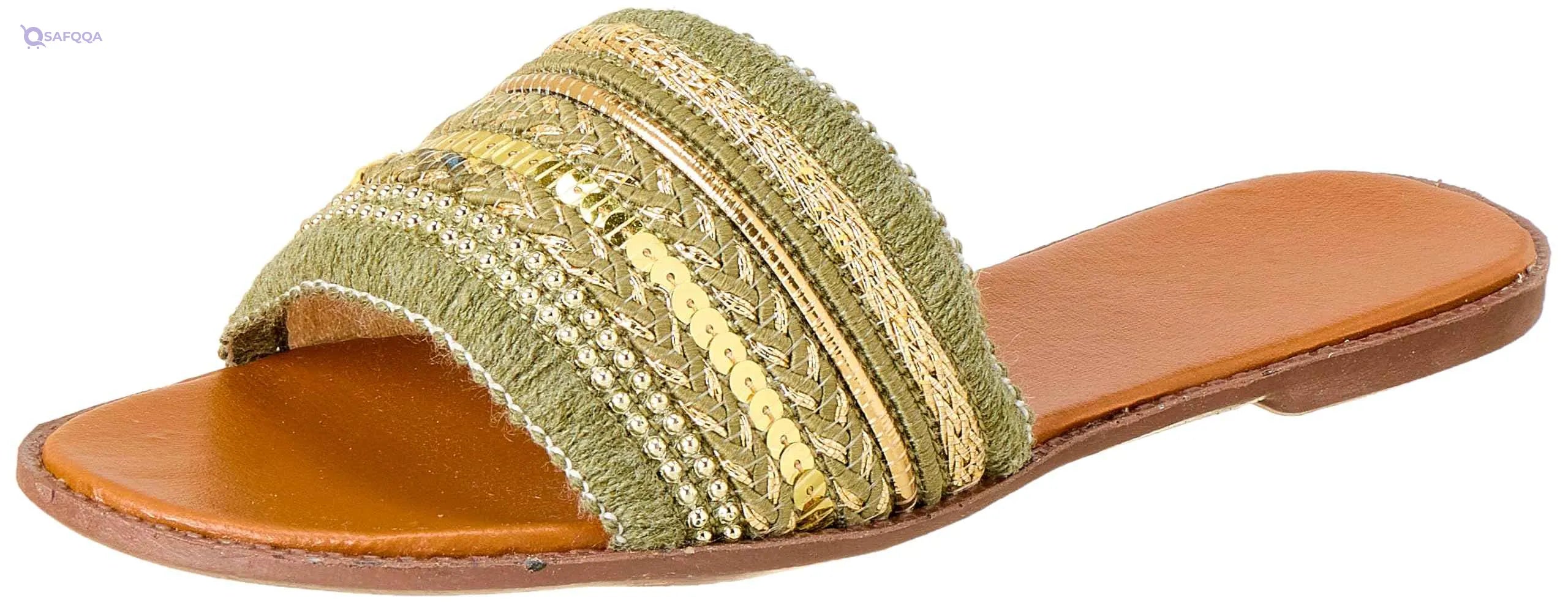 Sway Slides – 1cm Heel, Lace Fabric with Arabesque Embroidery Strap - Safqqa Egypt
