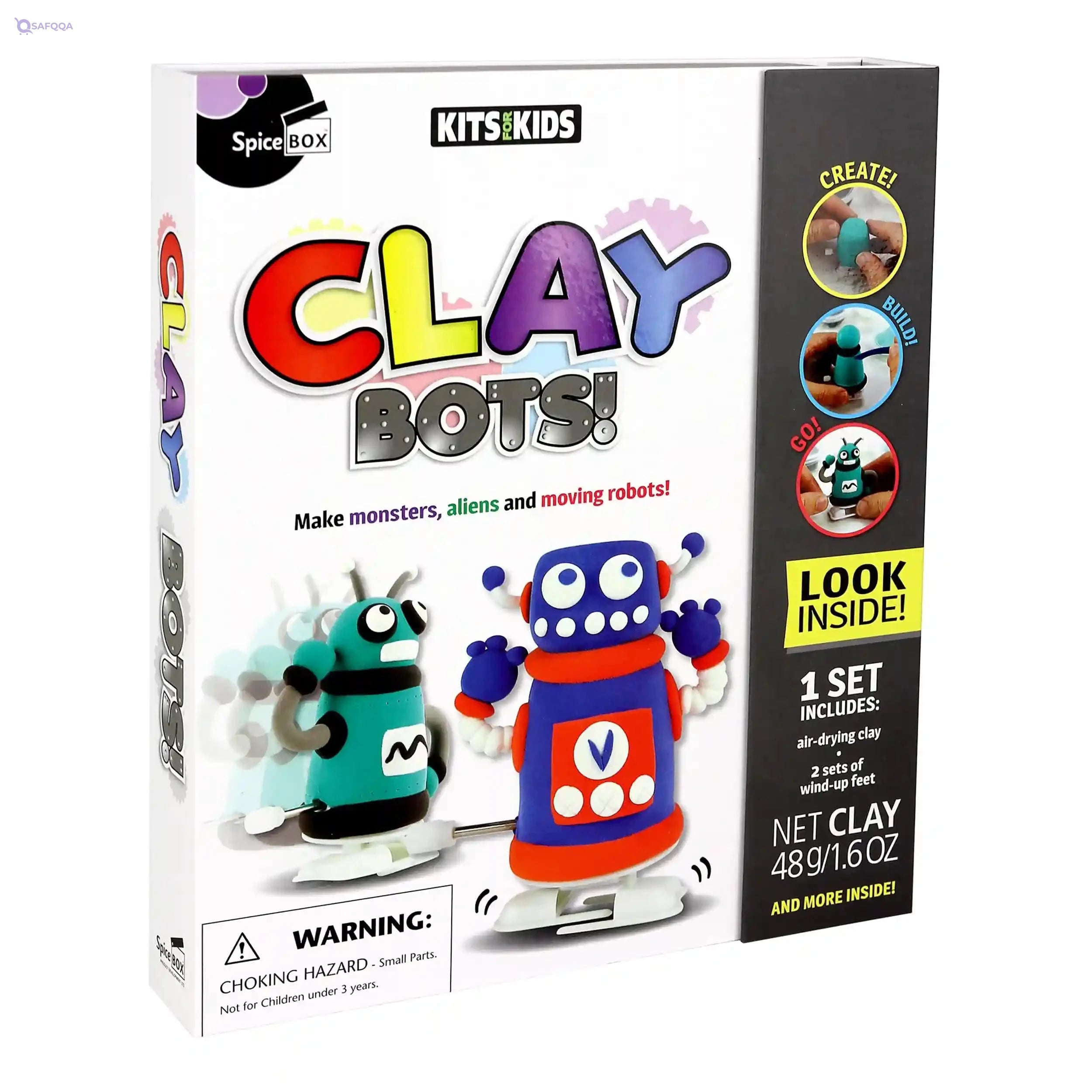 SpiceBox Modeling Clay Kit for Kids, Boys, Girls, with Air Dry Clay, Sculpting Tools, and Instruction Book, Make Your own Robot, Children's Arts and Crafts DIY Activity Kit, Clay-Bots - Safqqa
