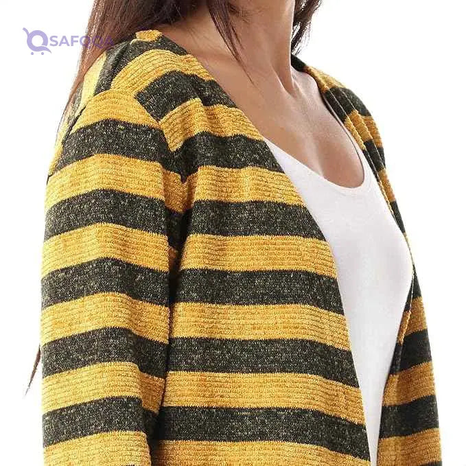 Jamila Women's Striped Open Cardigan with Front Pockets - Long Sleeves - Safqqa