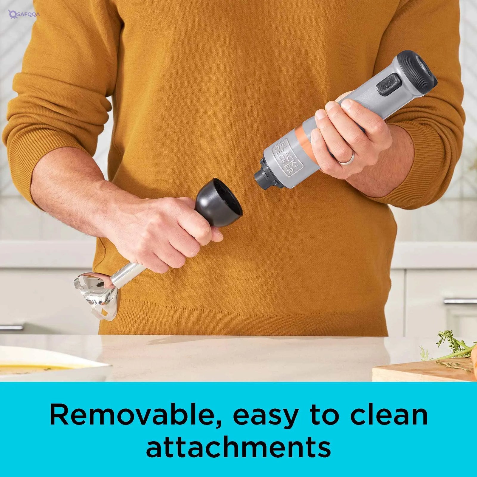 Black & Decker 7.2V Cordless Kitchen Wand/ Blender with 700ml Measuring Cup and Whisk, Includes Charging Base and Magnetic Charger, BCKM1012KB GB, Grey - Safqqa